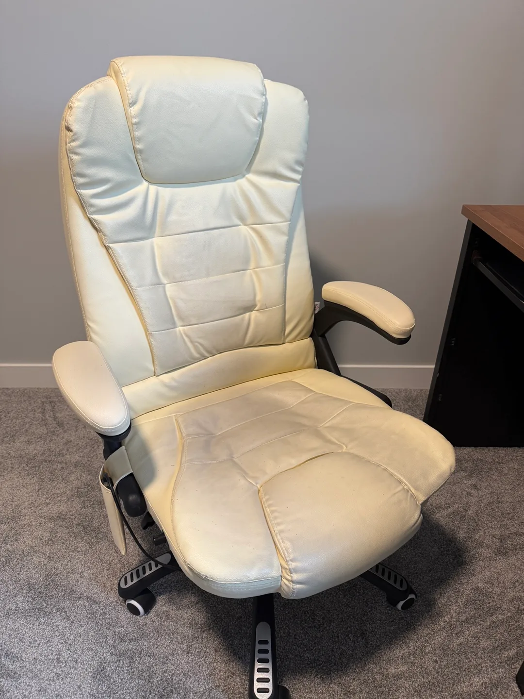 Cream Office Chair with Massage Function