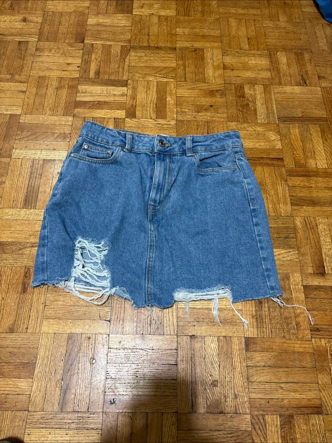 Distressed Denim Mini Skirt thumbnail
