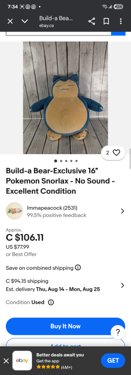 Snorlax Pokemon Jumbo Built a Bear 24" - photo 5