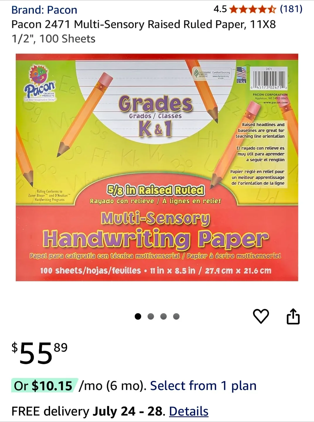 Multi-Sensory Handwriting Paper - Raised Rule image indicator(2)