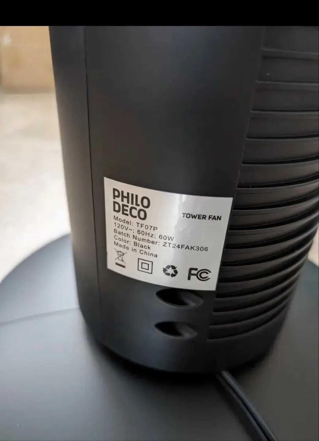 Philo Deco TF07P Tower Fan - Black image indicator(2)