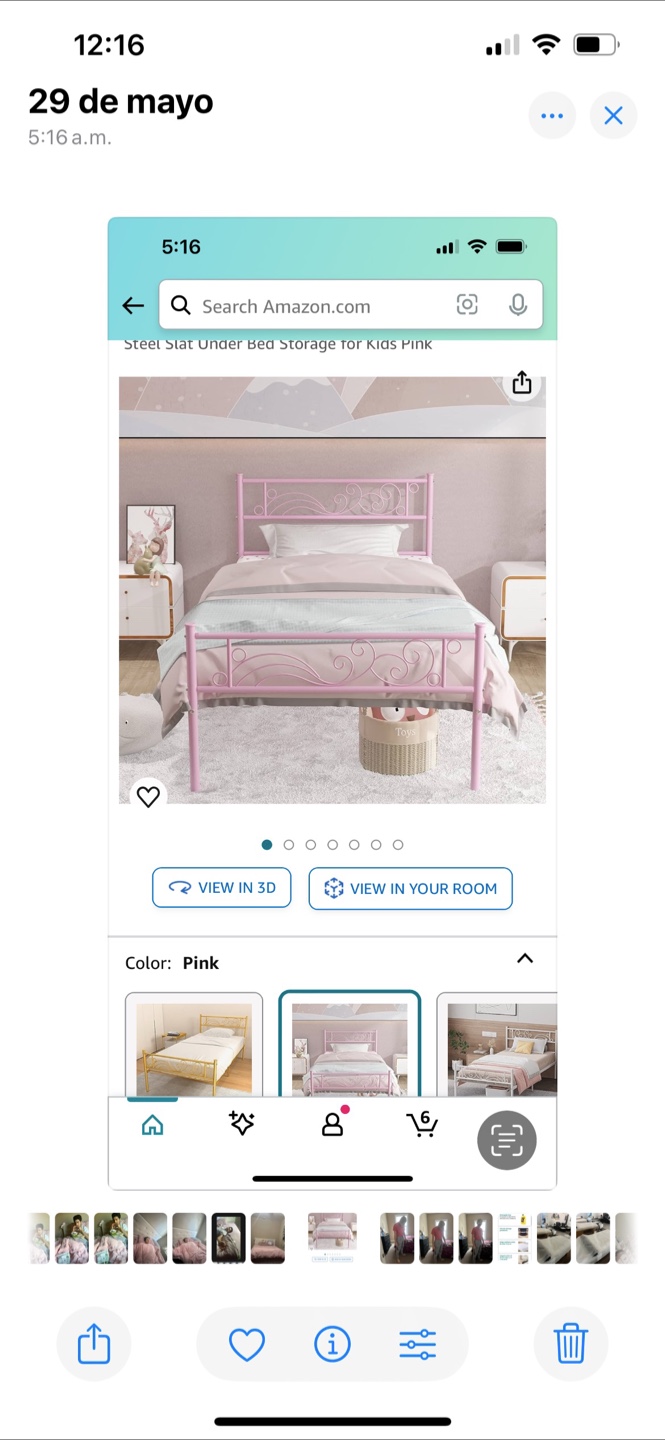 Pink Steel Slat Under Bed Storage for Kids