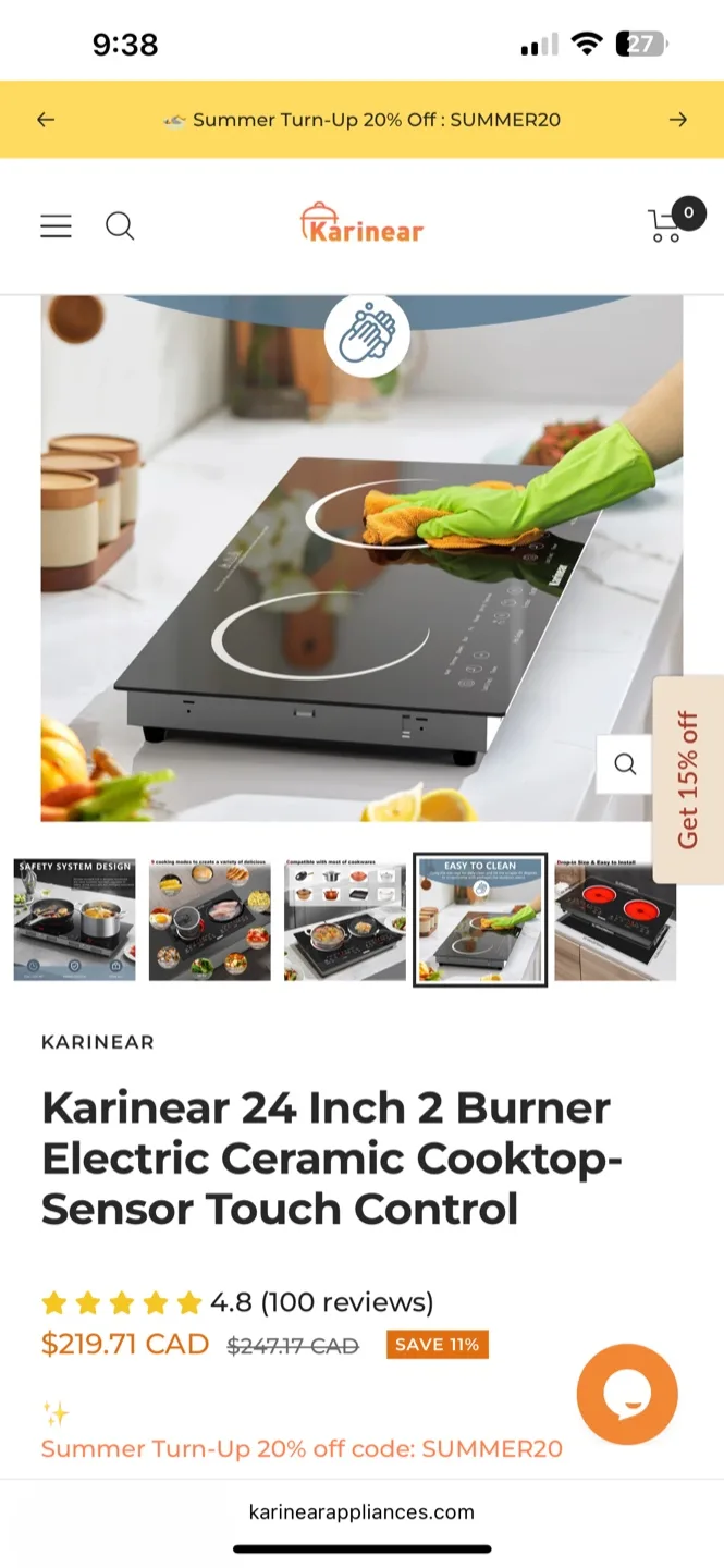 Karinear 24 Inch 2 Burner Electric Ceramic Cooktop image indicator(3)