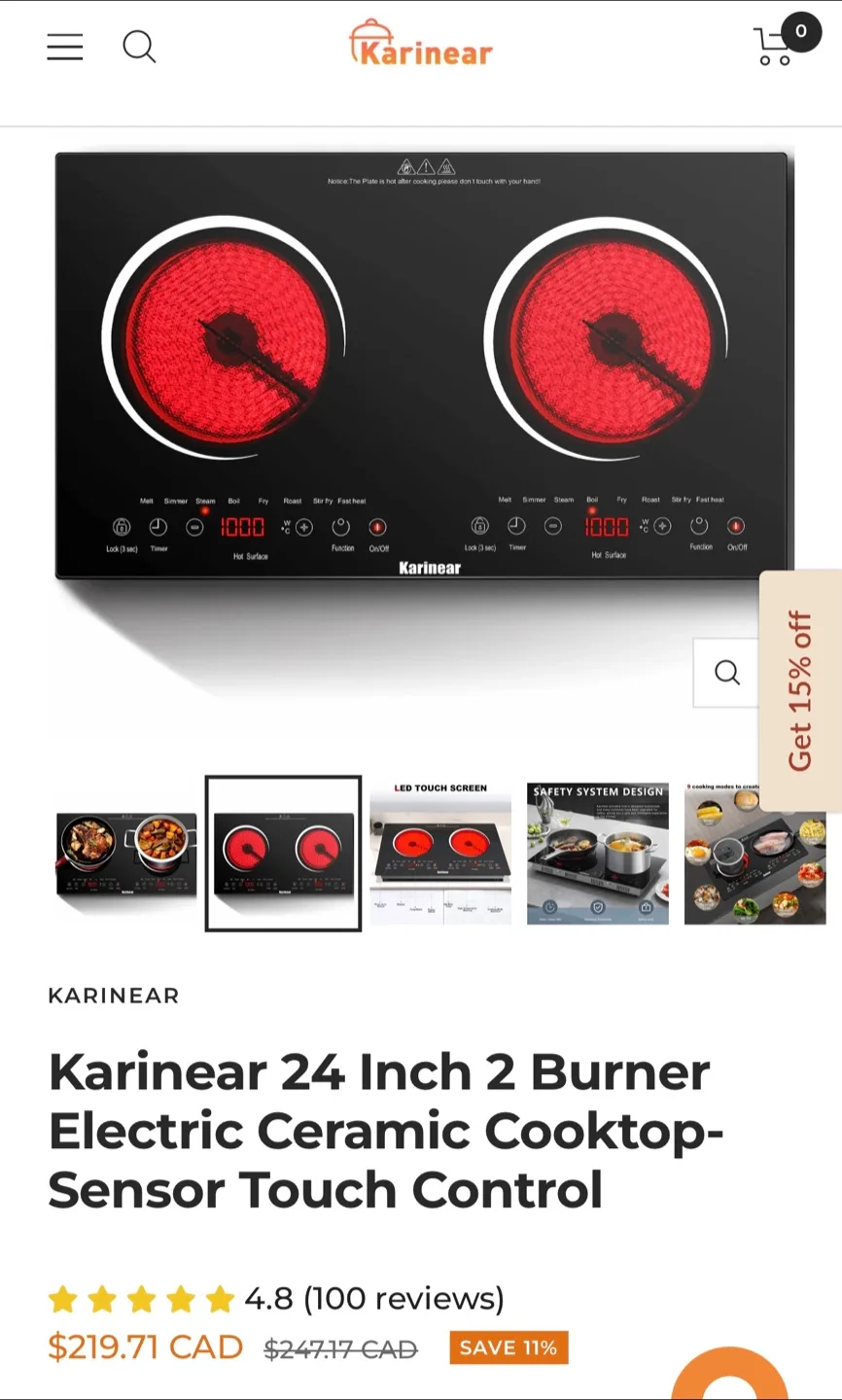 Karinear 24 Inch 2 Burner Electric Ceramic Cooktop image indicator(2)