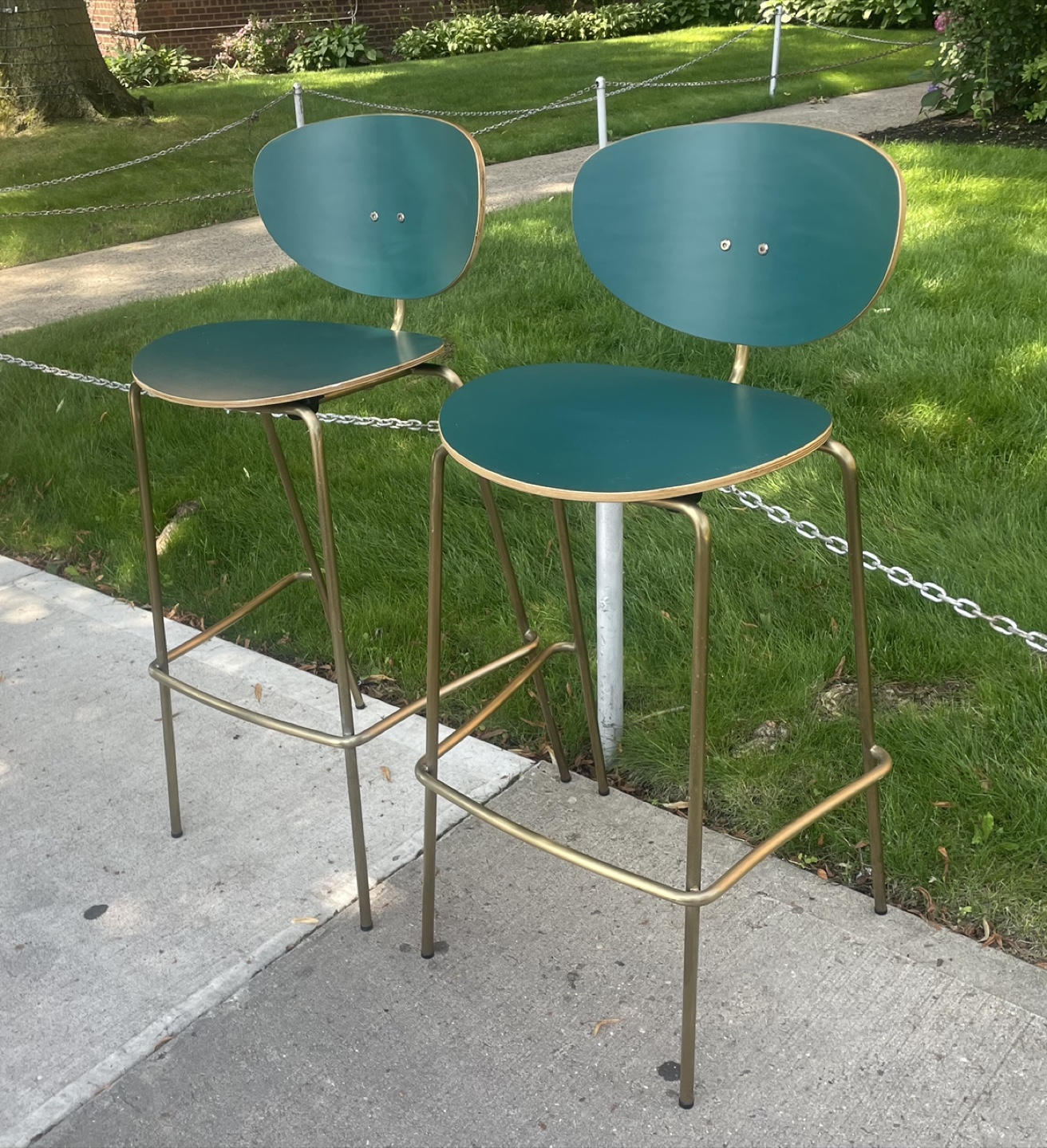 Modern Pine Green Wood & Metal Bucket Seat 4-Leg Bar Stools