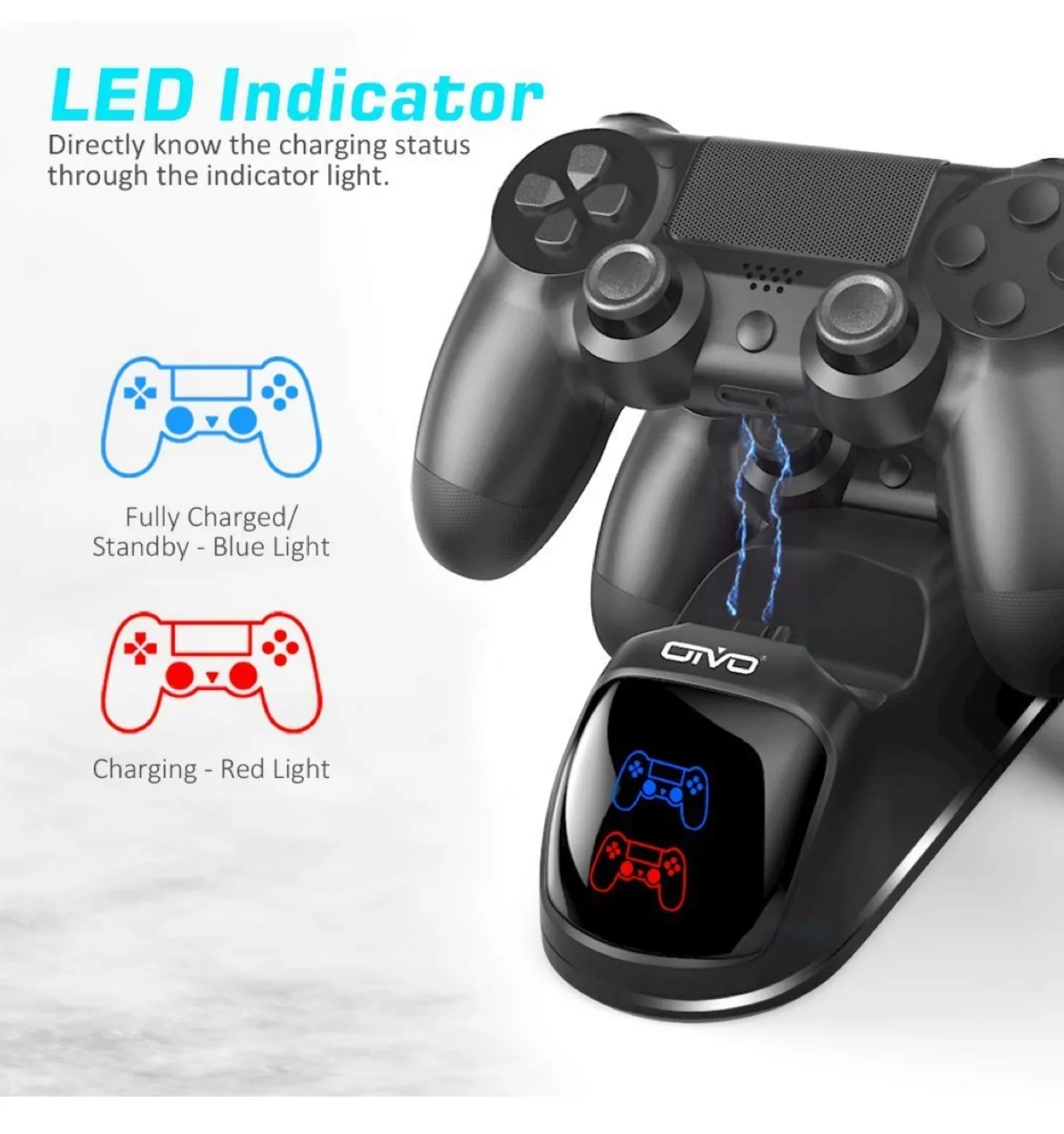 OIVO PS4 Controller Charger Dock image indicator(3)