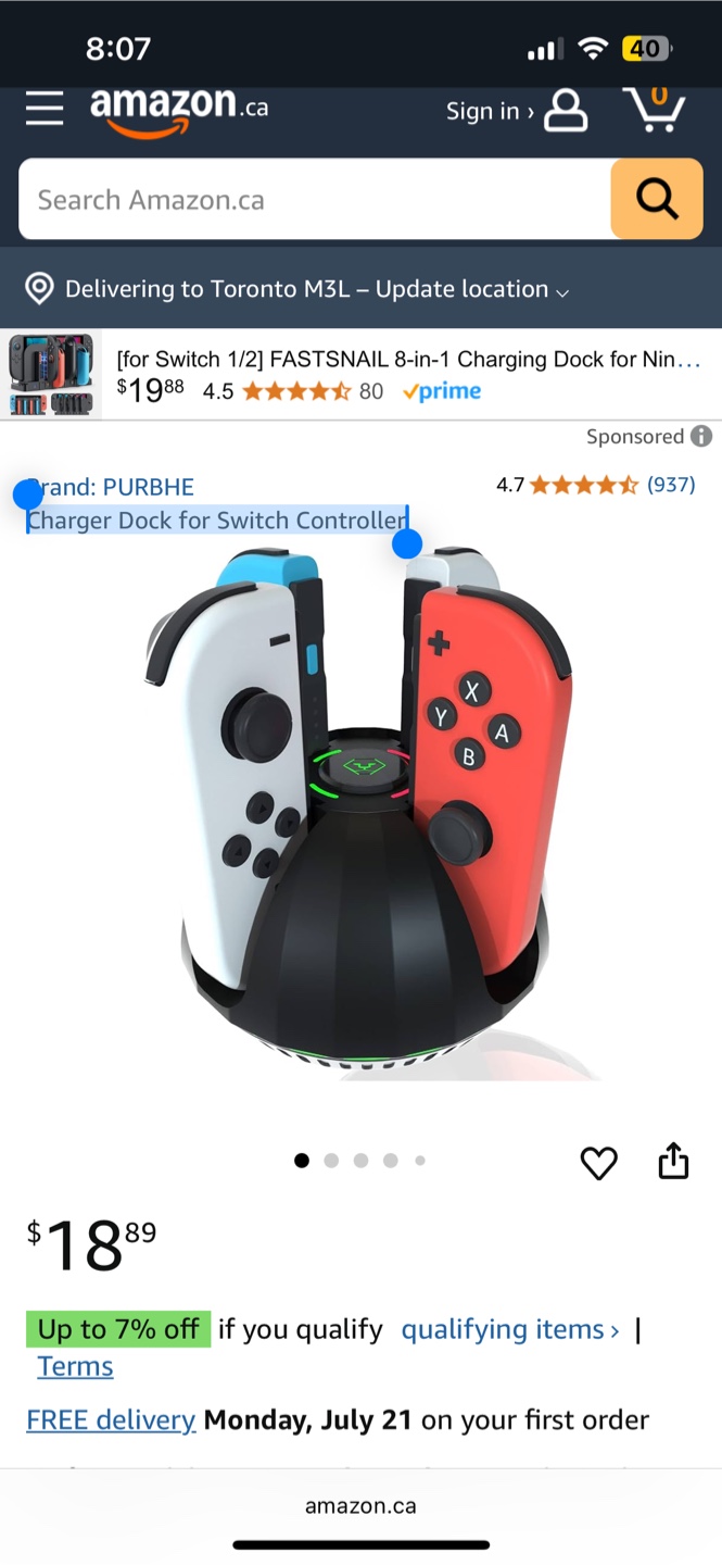 PURBHE Charger Dock for Switch Controllers