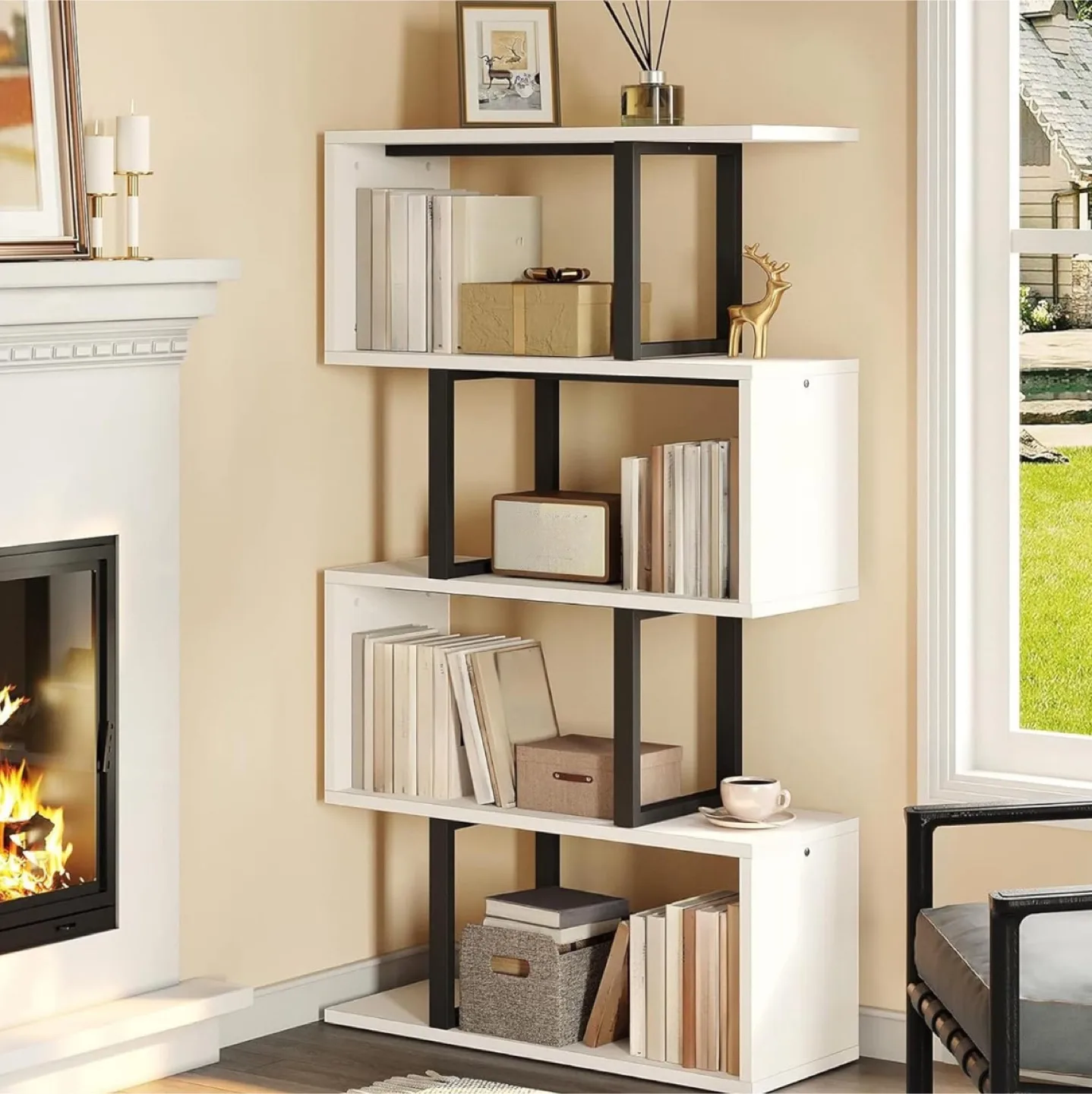 Modern 5-Tier Bookshelf - White & Black thumbnail