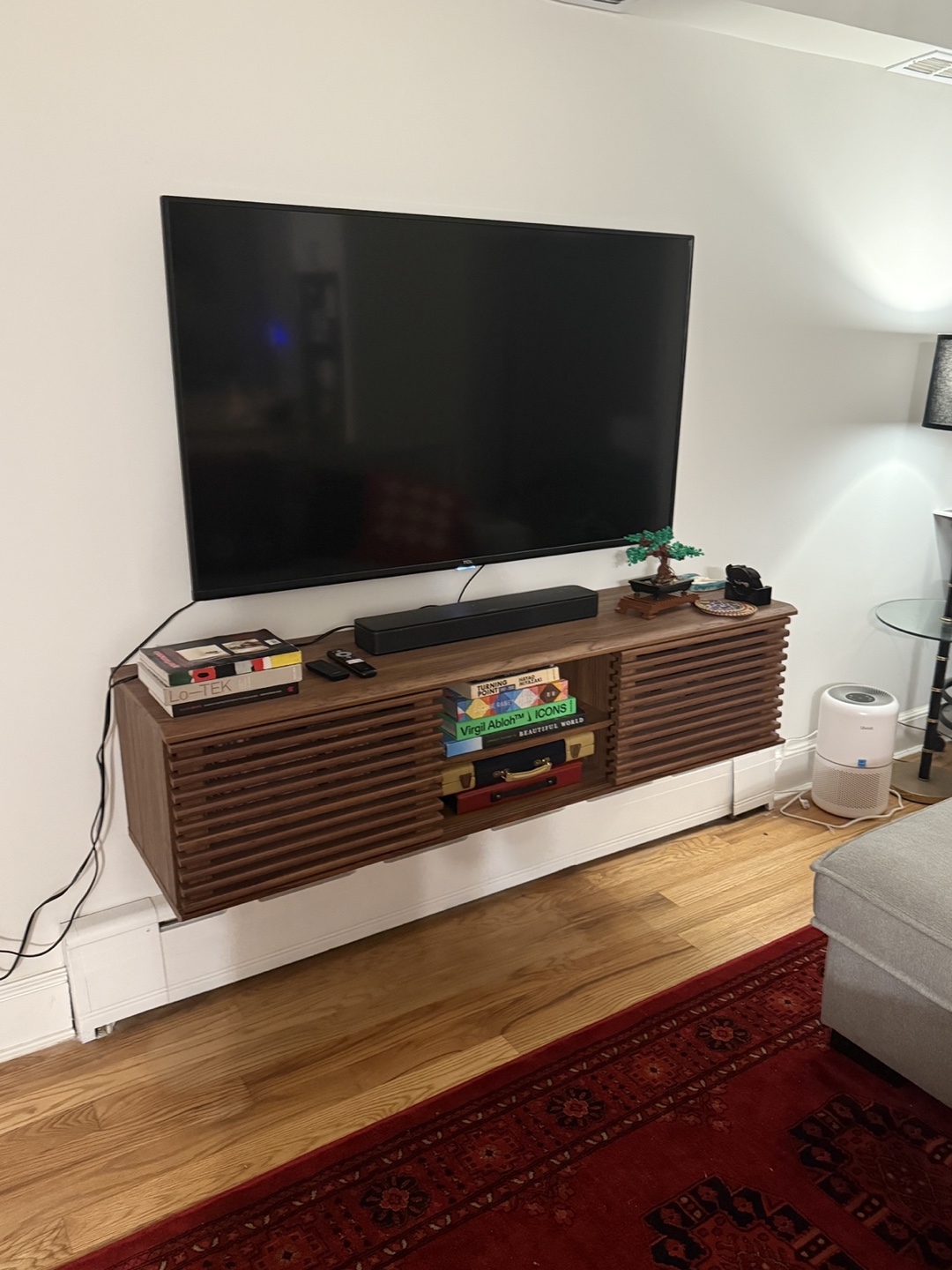 Midcentury Modern Brown Wood Wall Mounted Media Console