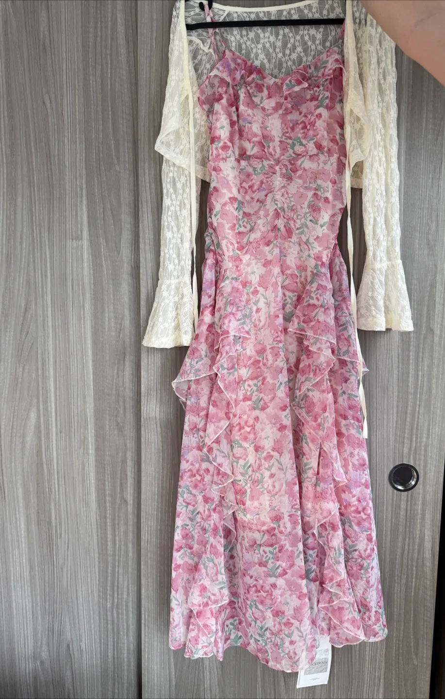 Floral Ruffle Dress with Lace Bolero - Pink thumbnail