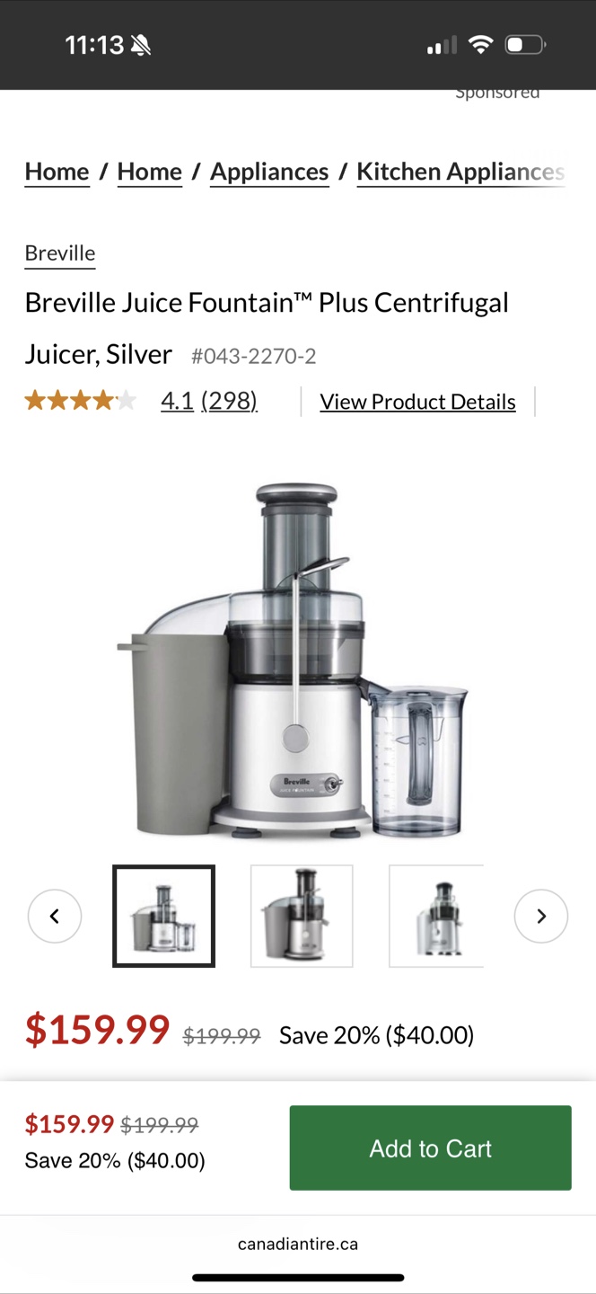 Breville Juice Fountain Plus Centrifugal Juicer - Silver