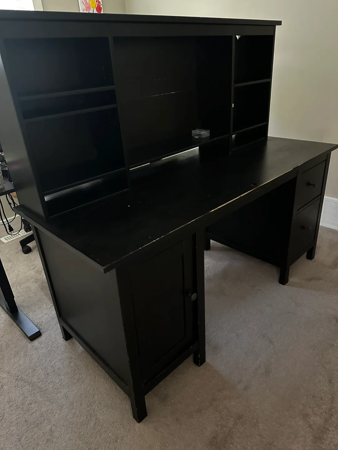 Black Wooden Desk with Hutch