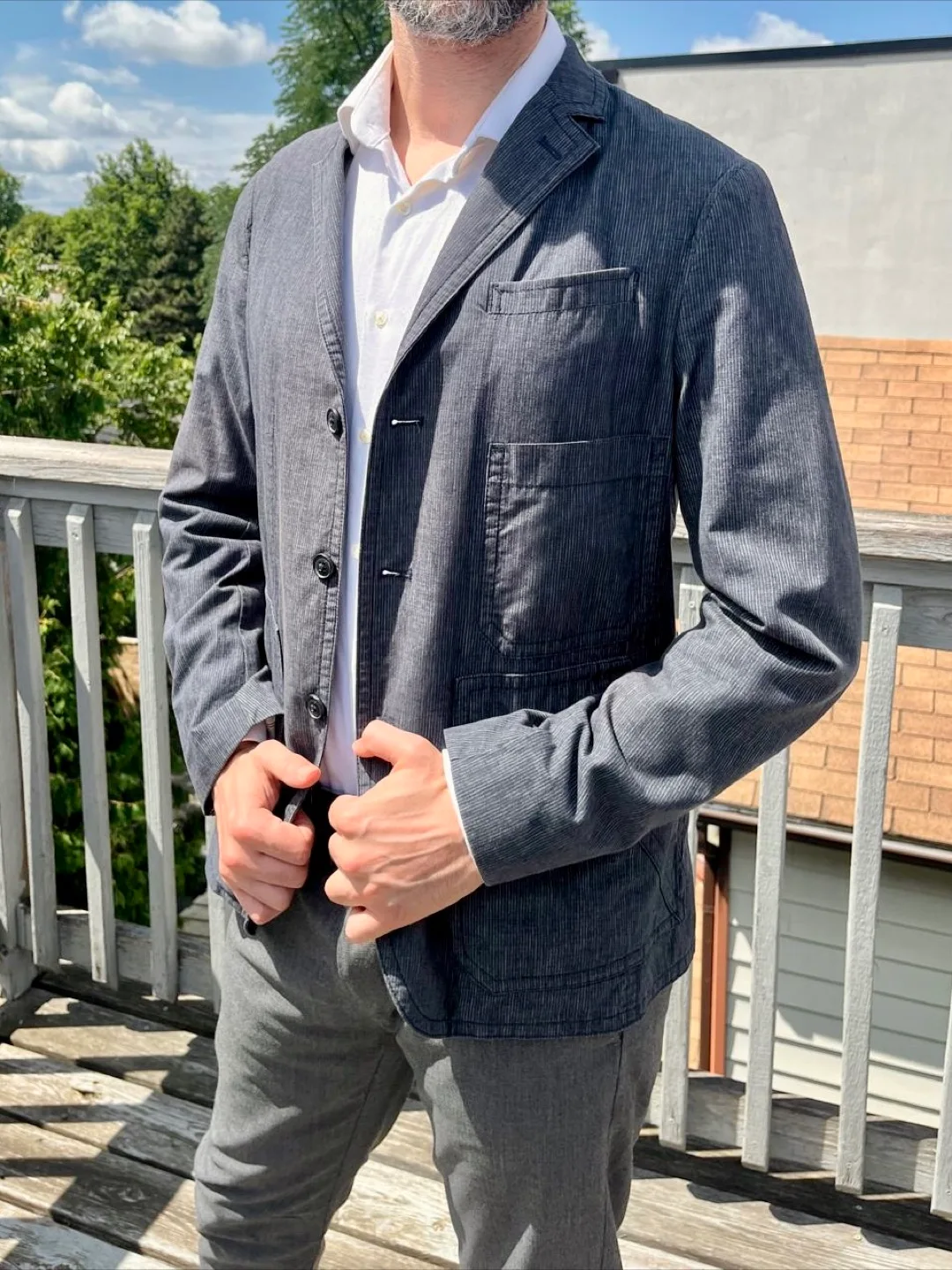 Men's Blue Striped Casual Blazer thumbnail