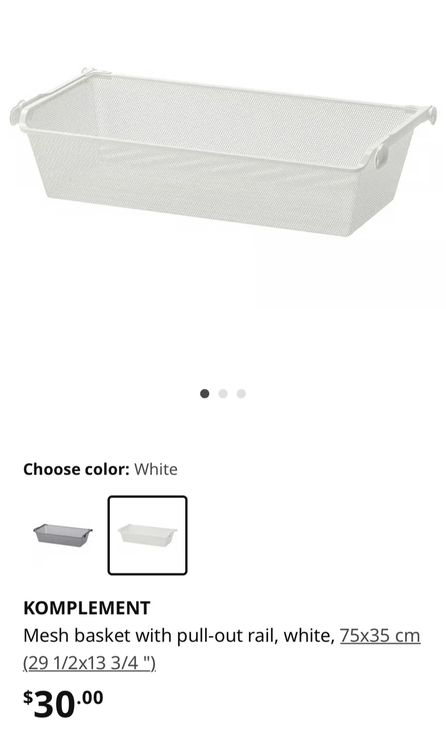 ✨3 Available✨IKEA Komplement White Mesh Basket 100x35cm image indicator(2)
