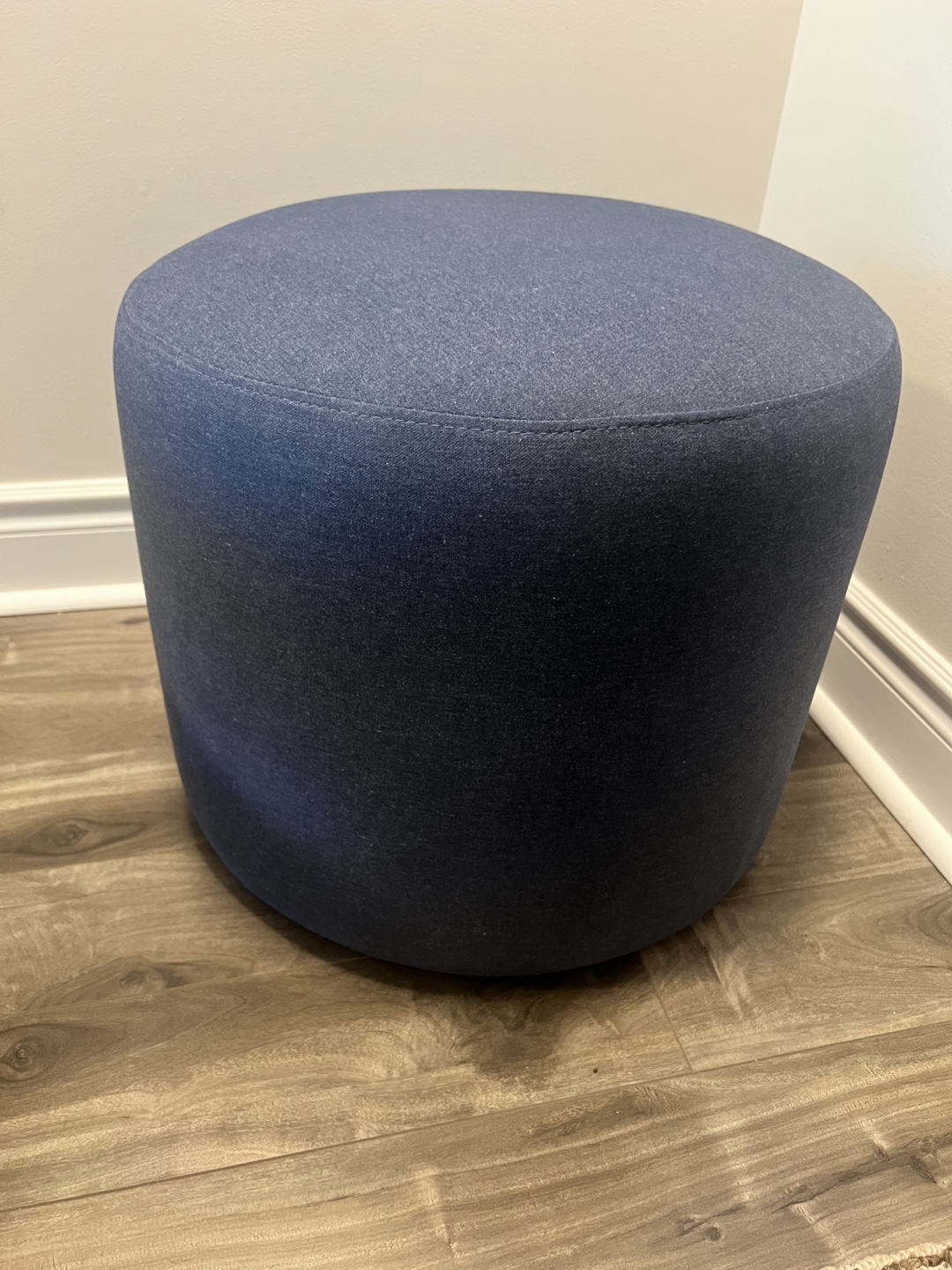 Blue Round Ottoman 16”H x 19”D - Excellent Condition!