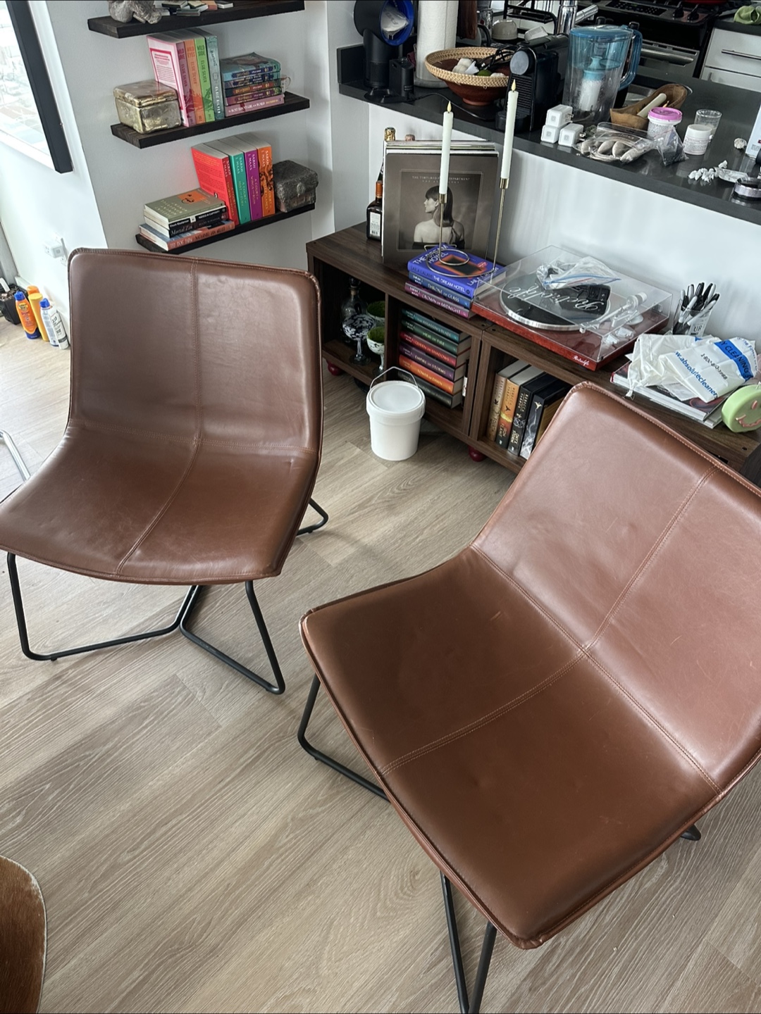 Brown Leather Accent Chairs - Set of 2