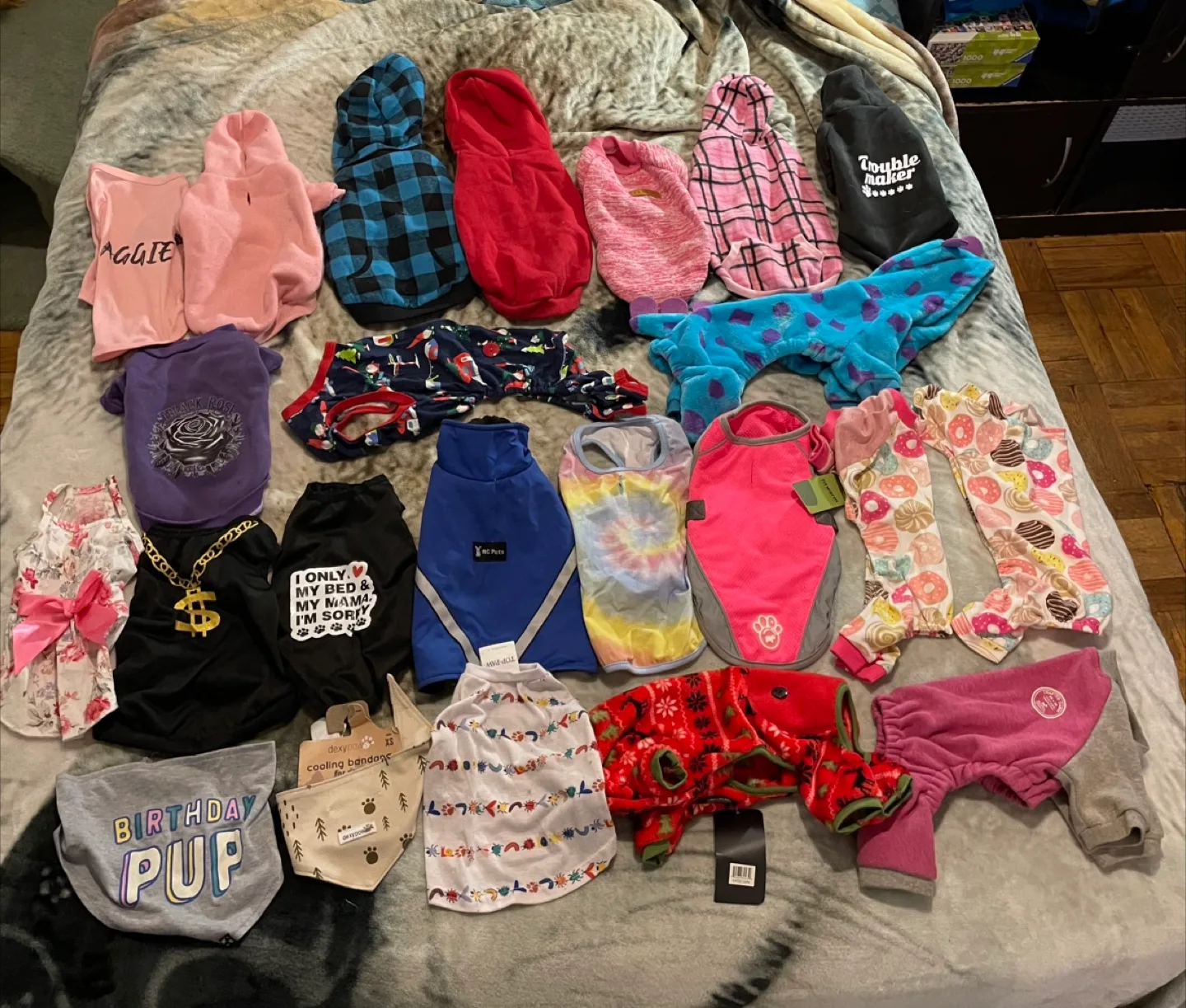 23pc 12” Small (8-12lbs) Dog Clothes Lot thumbnail