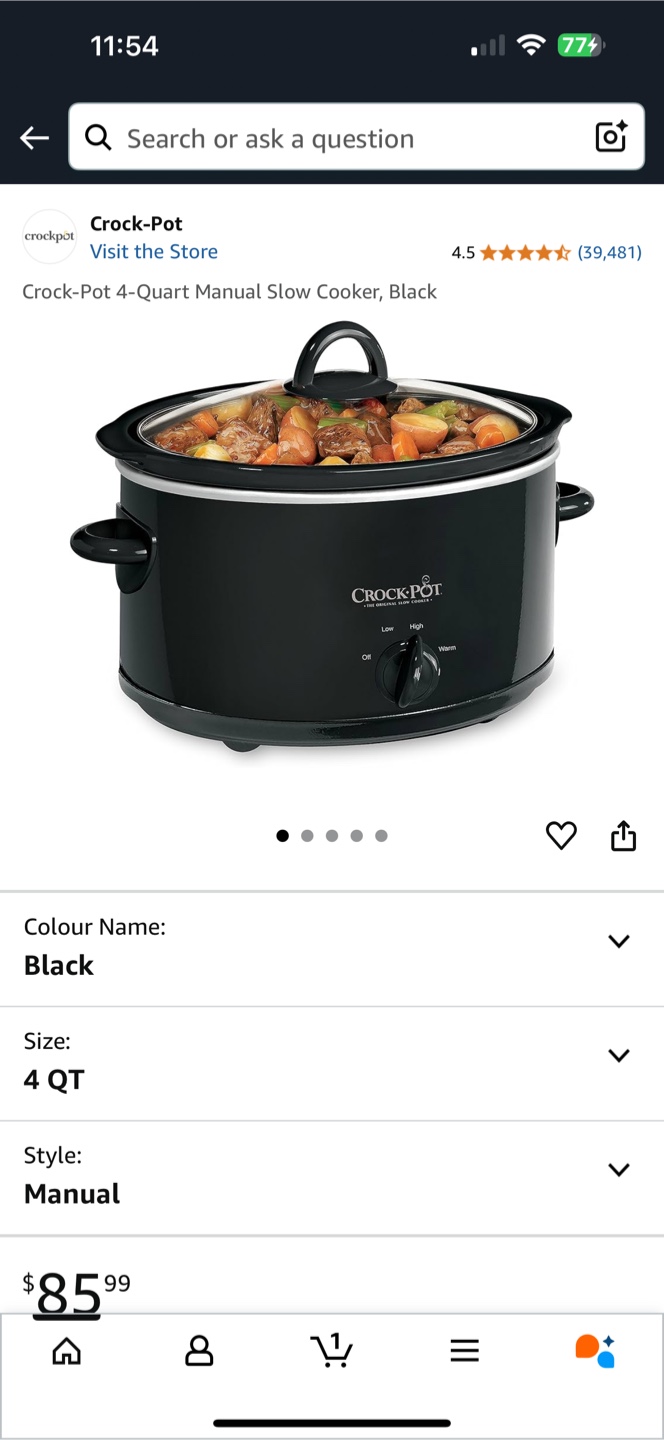 Crock-Pot 4-Quart Manual Slow Cooker - Black