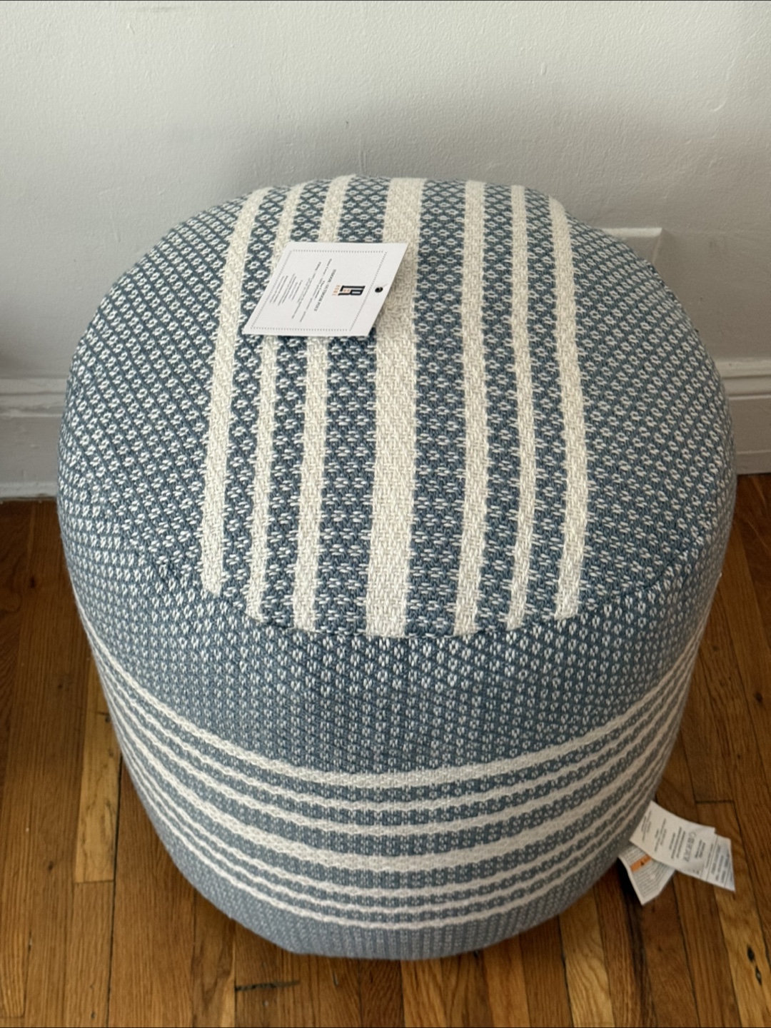 Threshold Blue & White Striped Pouf Ottoman - photo 2