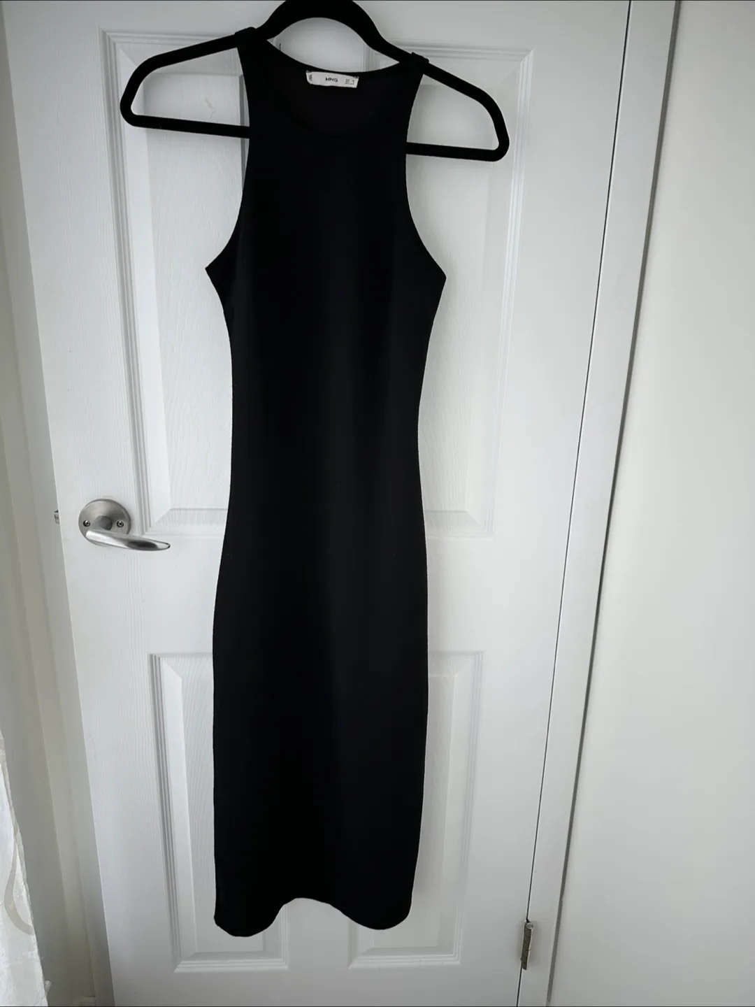Mango Black Halter Midi Dress with Side Slit, Size XS thumbnail