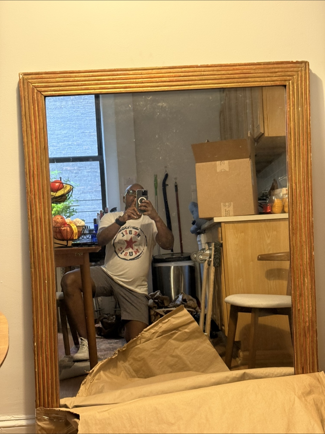 Antique Vintage 1920s–1940s Gold Wood Frame Mirror – 38" x 52"
