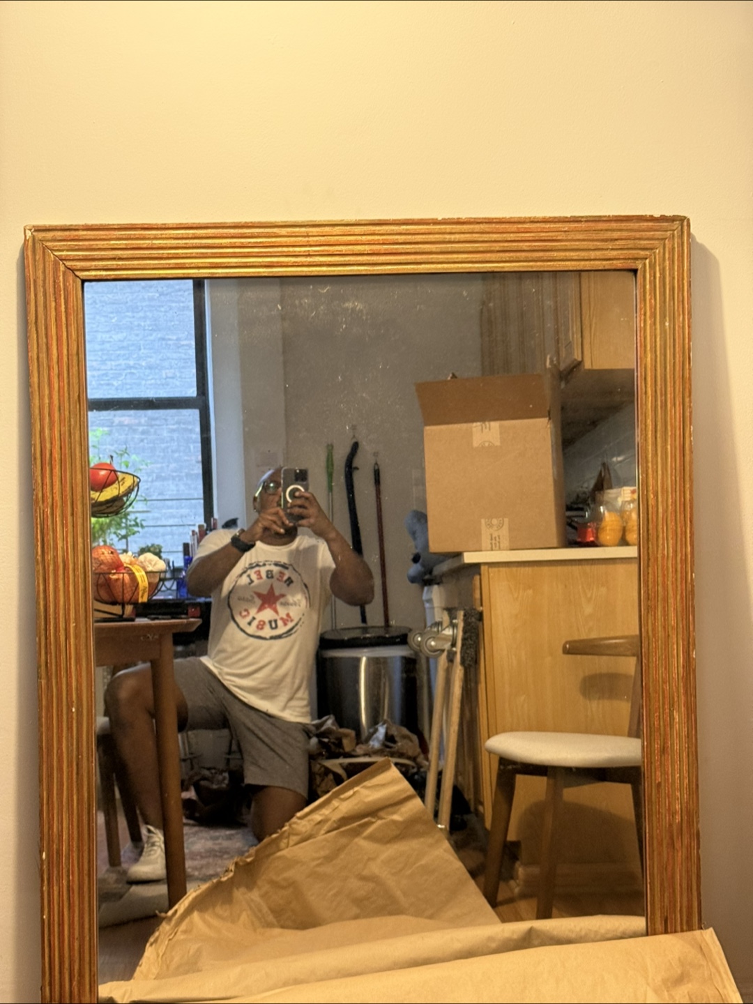 Antique Vintage 1920s–1940s Gold Wood Frame Mirror – 38" x 52" - photo 2