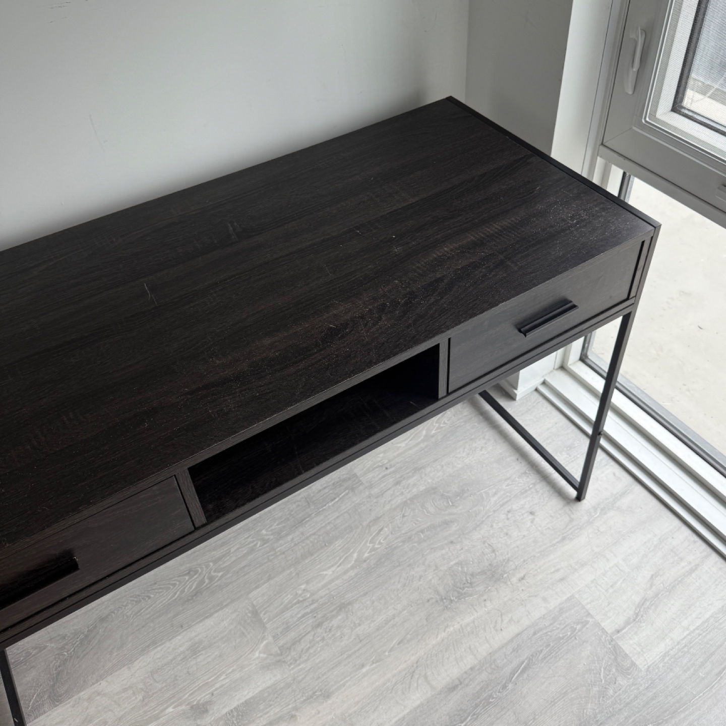 Dark Wood Desk with Black Metal Frame
