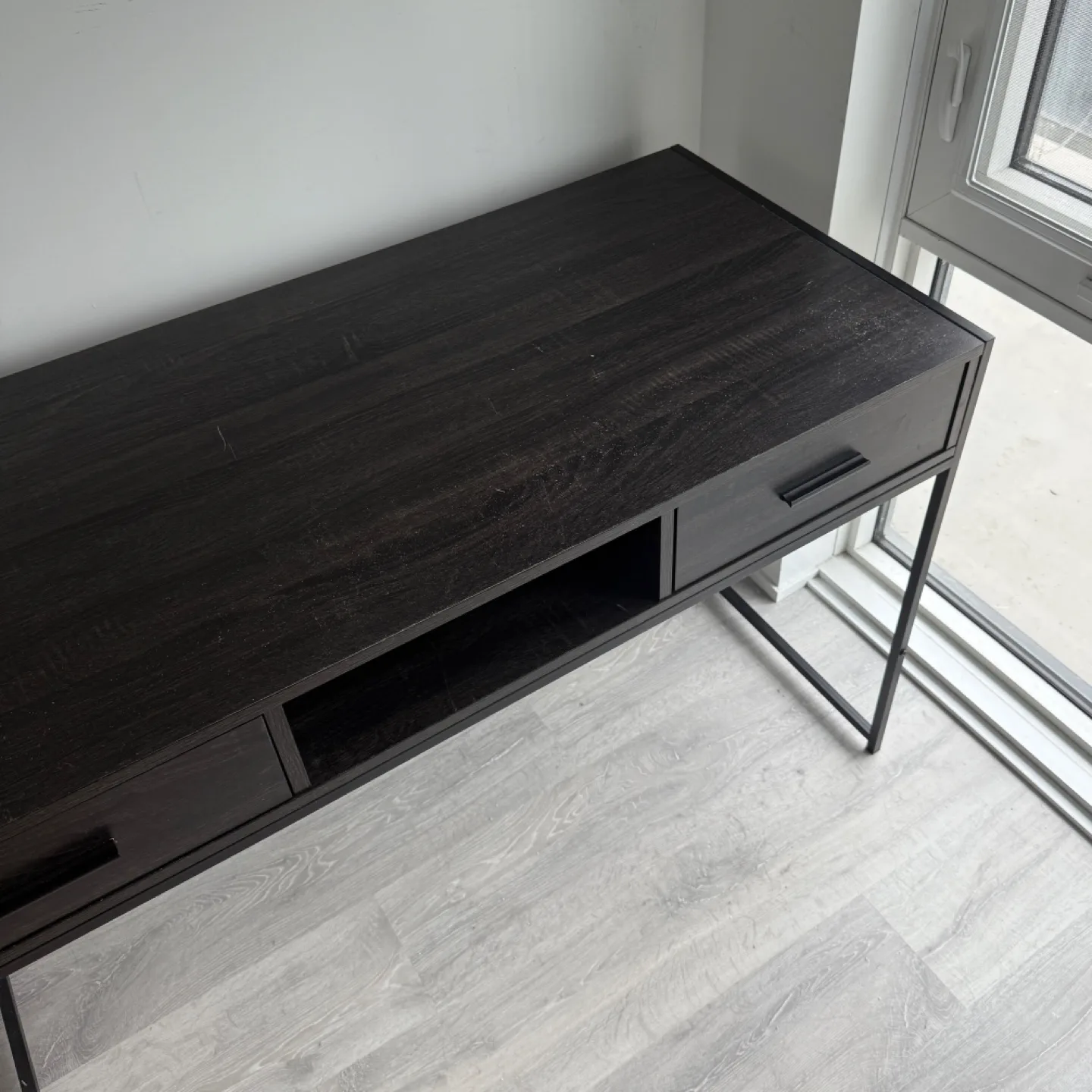 Dark Wood Desk with Black Metal Frame thumbnail