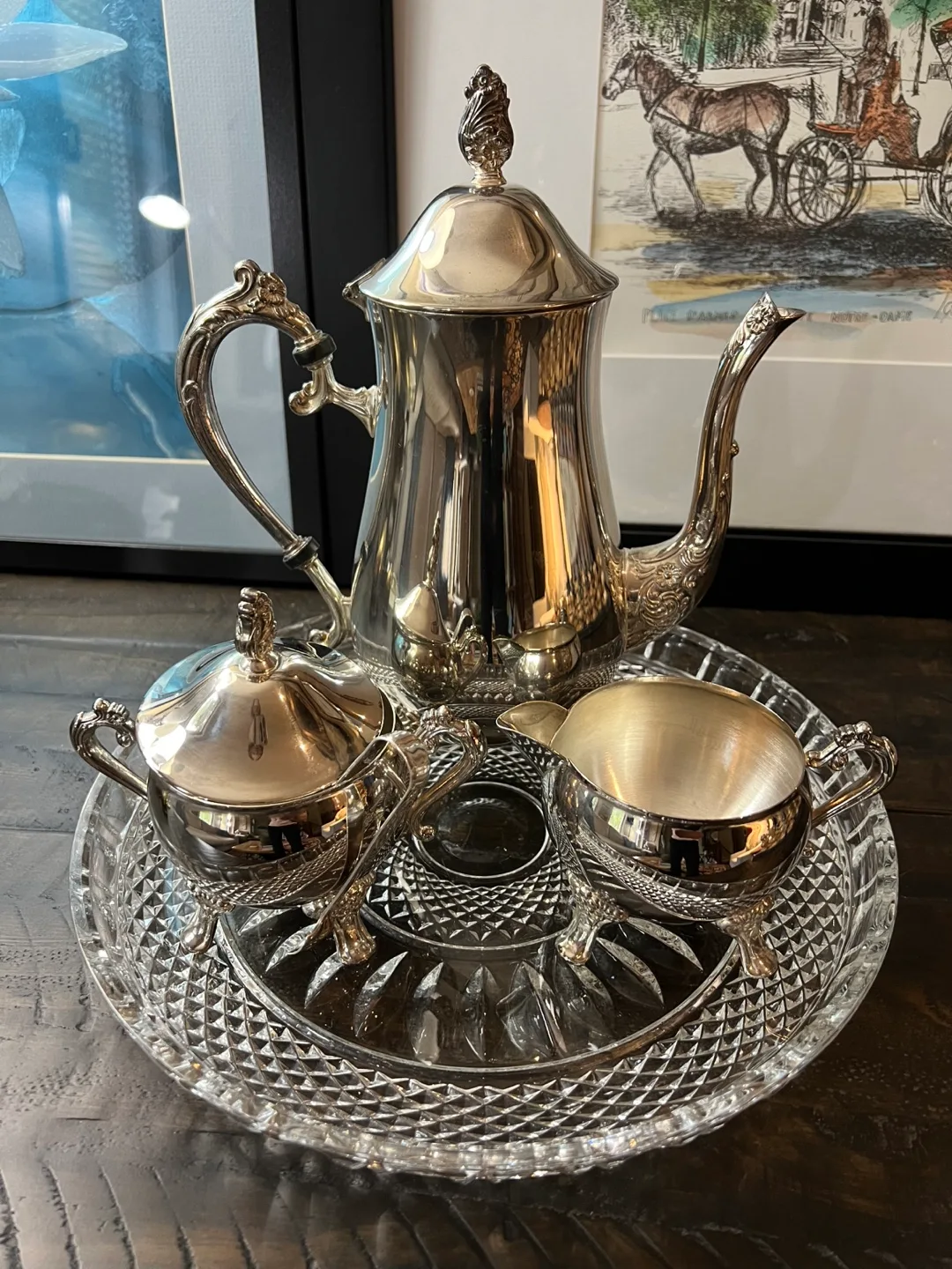 Silver Plated Tea Set with Crystal Tray thumbnail