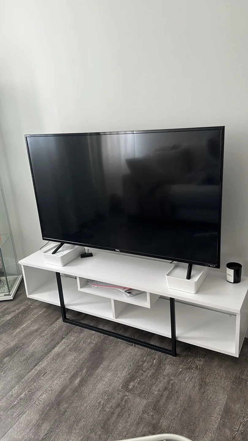 TCL TV with White & Black TV Stand thumbnail