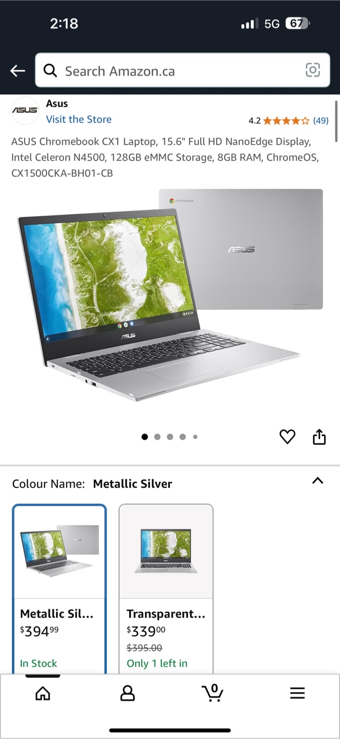 ASUS Chromebook CX1 (CX1500CKA) - Metallic Silver