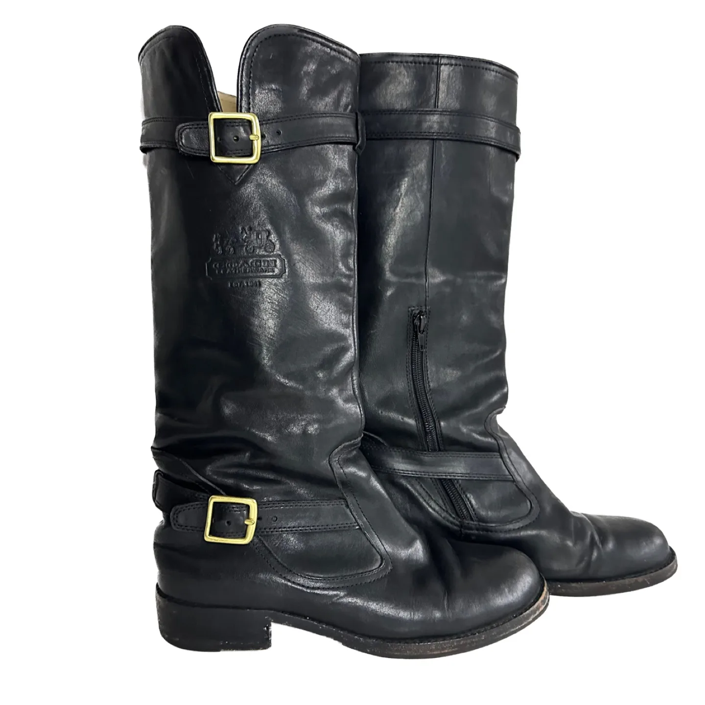 Coach Black Leather Knee High Riding Boots Size 7.5 B image indicator(2)