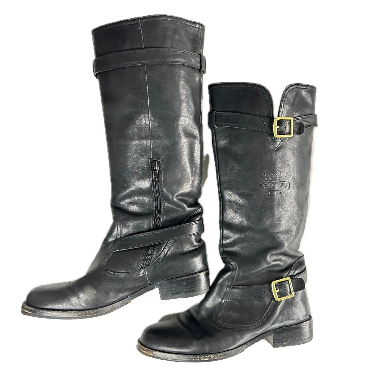 Coach Black Leather Knee High Riding Boots Size 7.5 B thumbnail