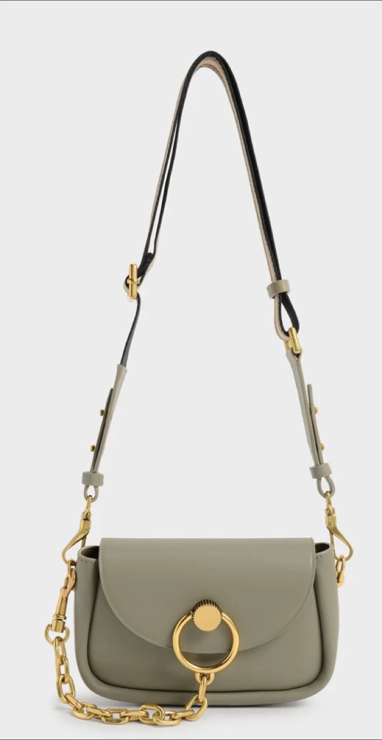Charles & Keith Taupe Chain-Link Shoulder Bag thumbnail