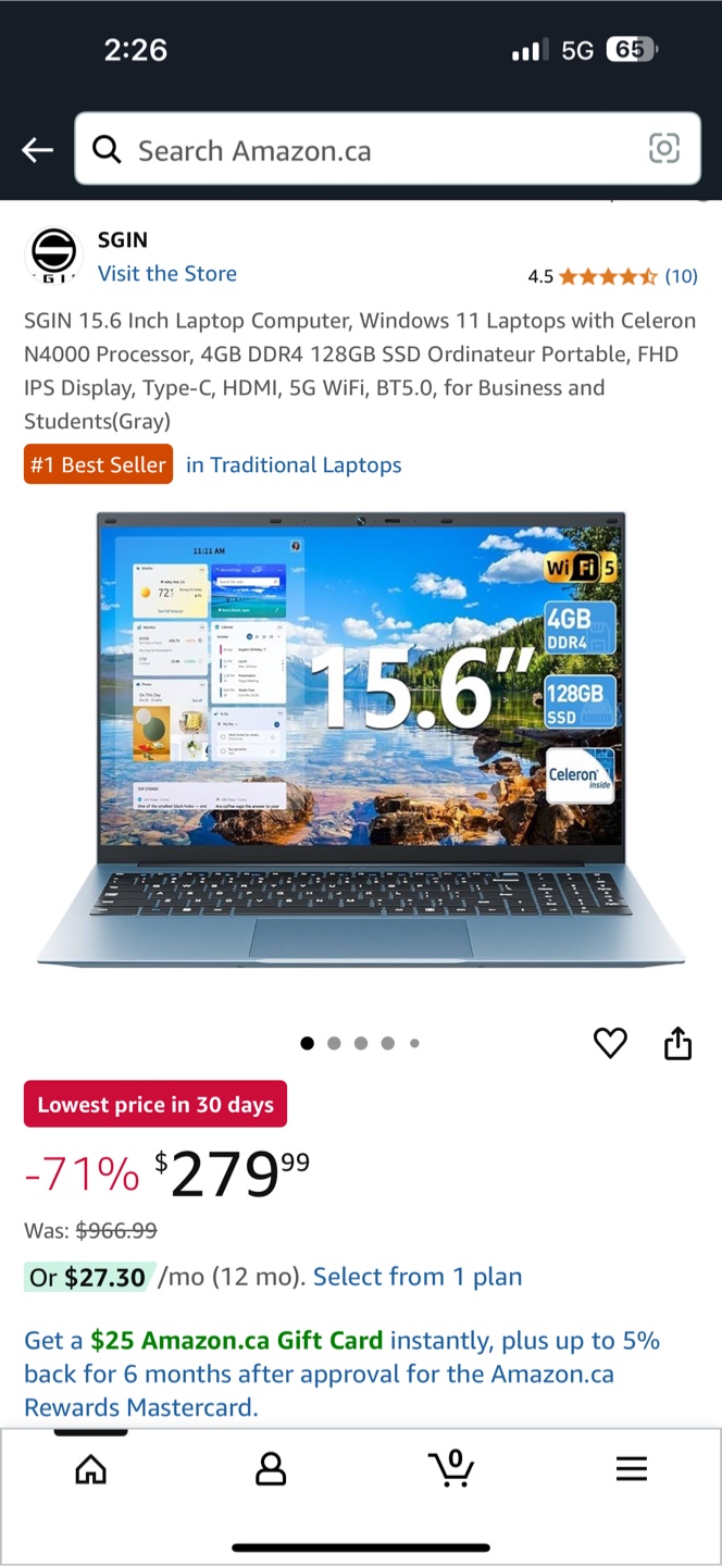 SGIN S15 15.6 Inch Laptop - Like New!
