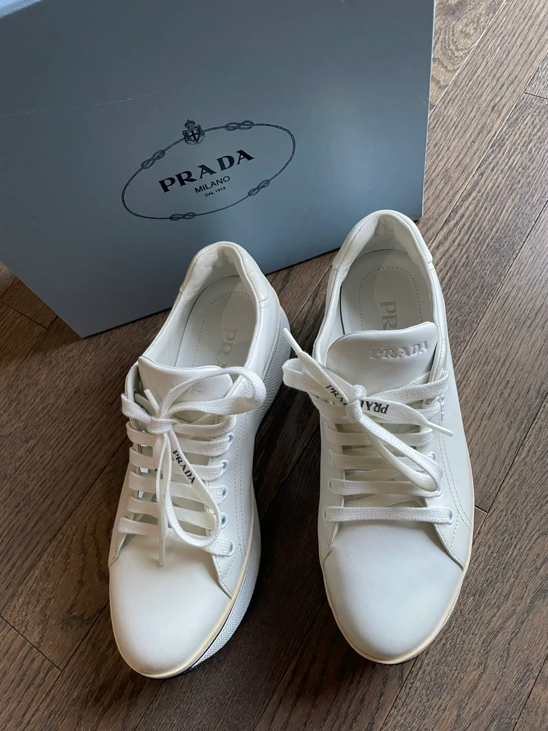 Women’s Prada Vitello Soft White Leather Sneakers image indicator(5)