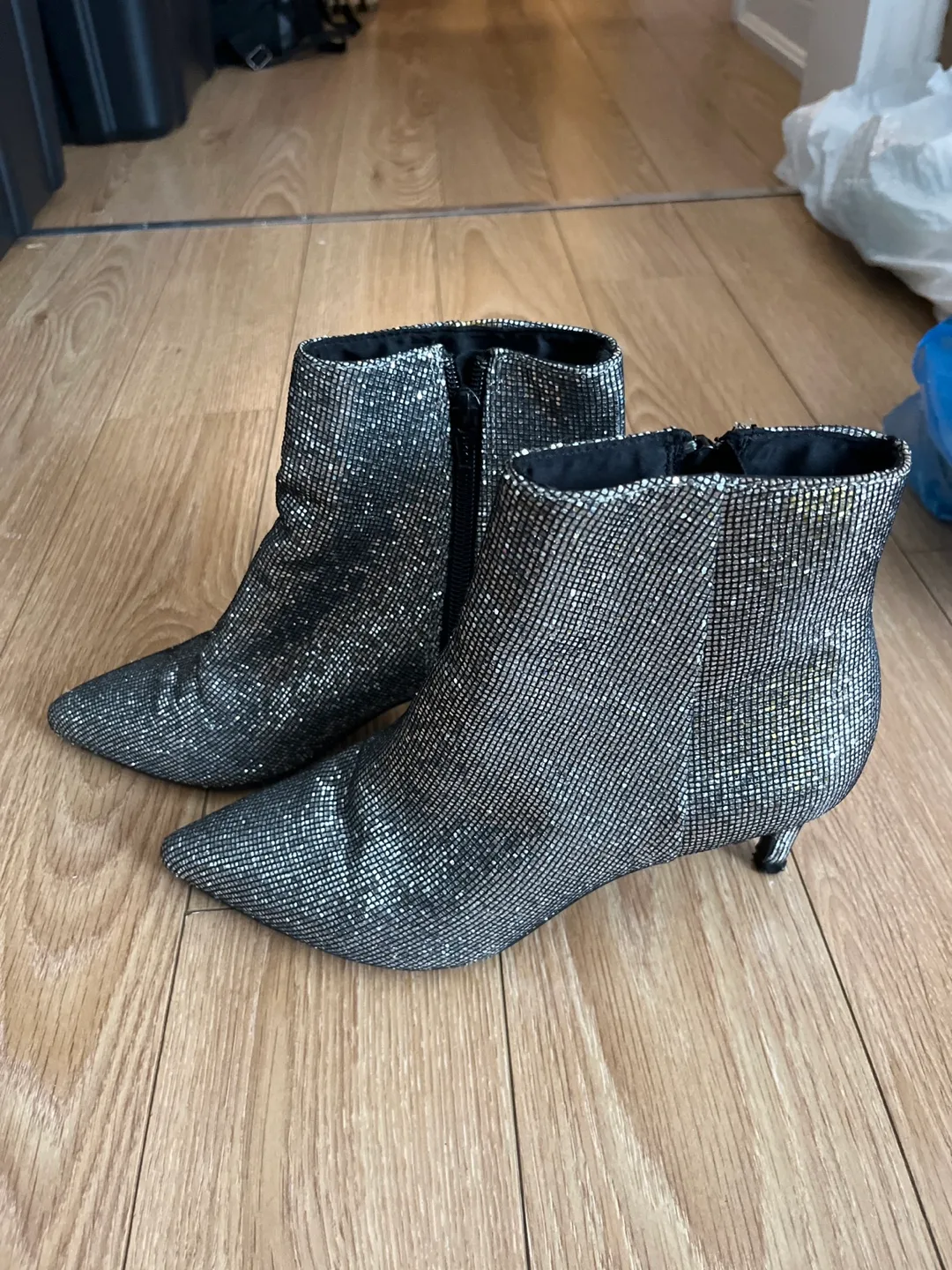 Sparkly Silver Ankle Boots thumbnail
