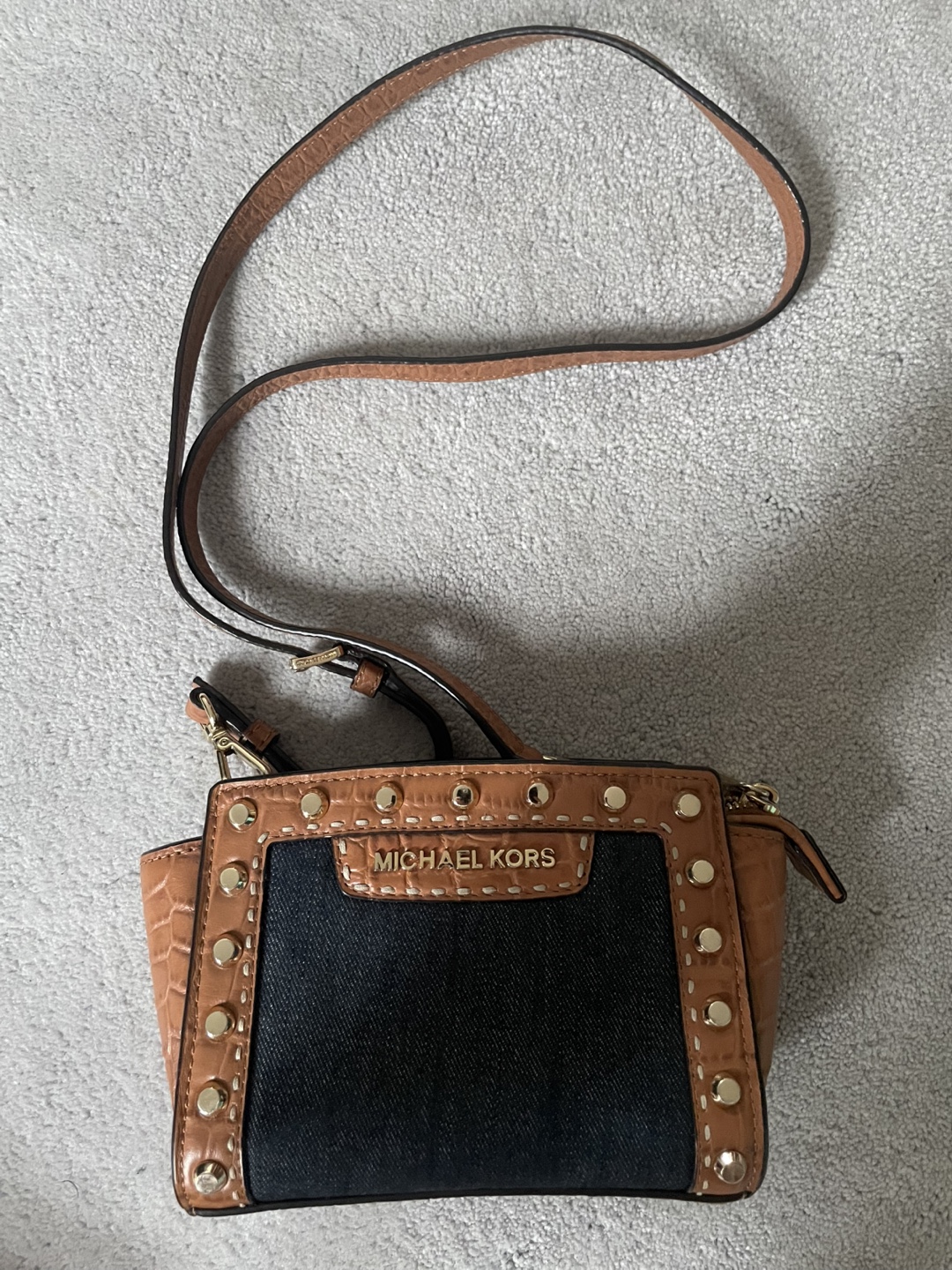 Michael Kors Croc and Denim Crossbody Bag