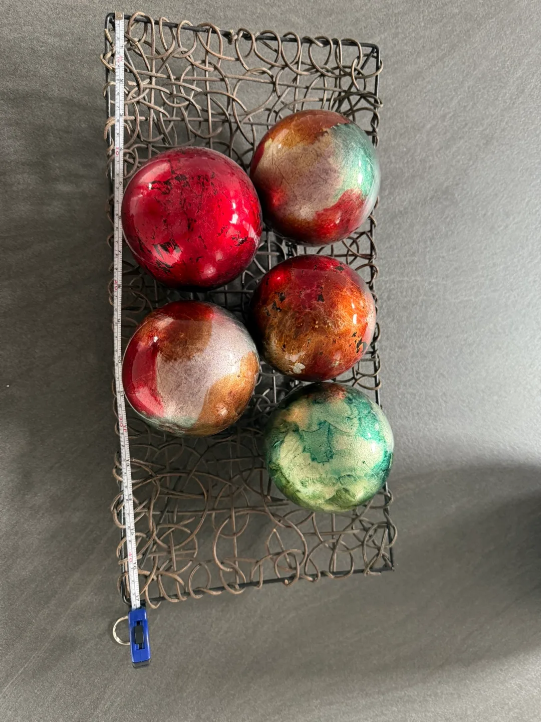 Decorative Painted Balls in Metal Basket thumbnail
