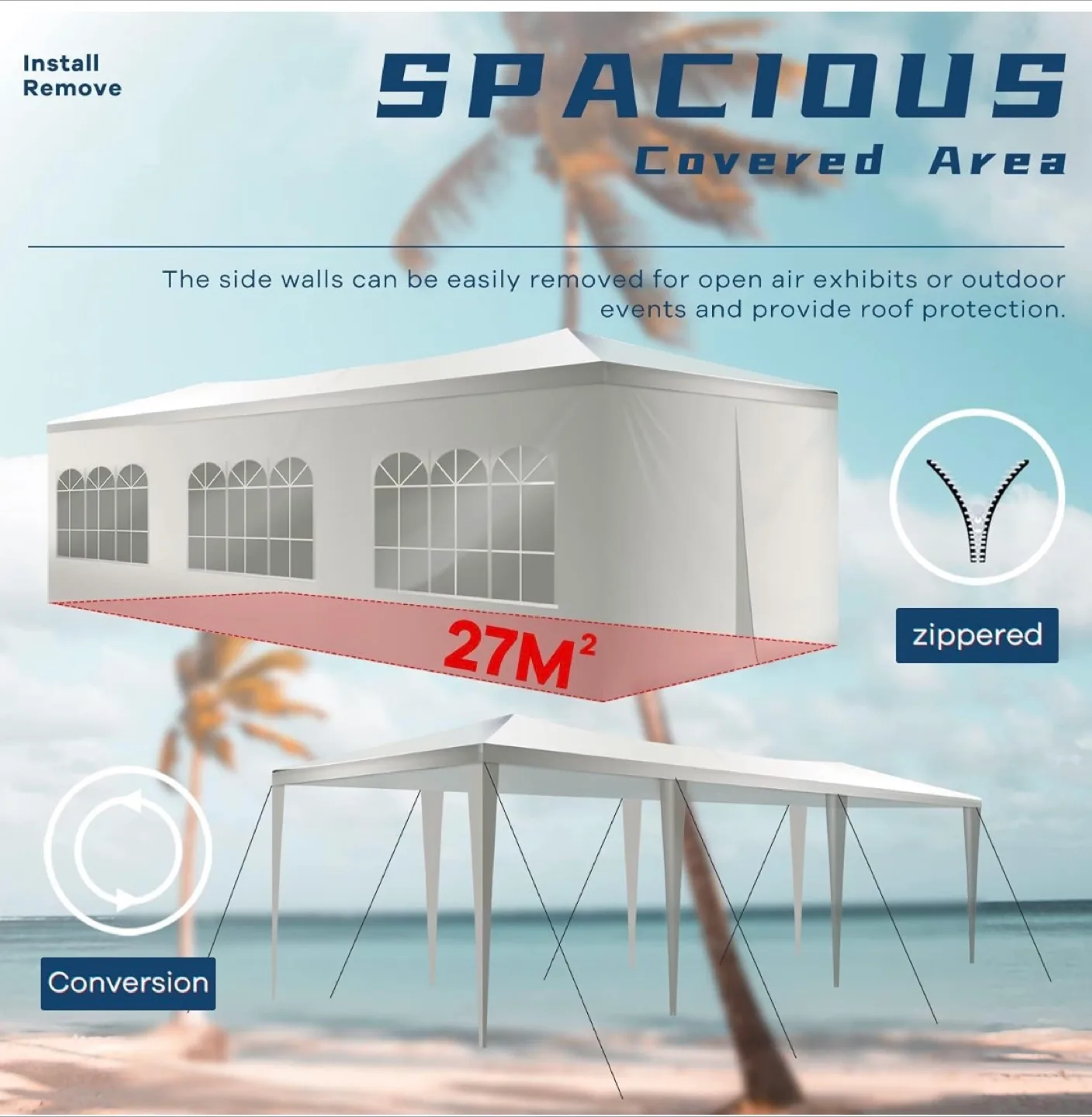 30ft x 10ft White Party Tent image indicator(4)