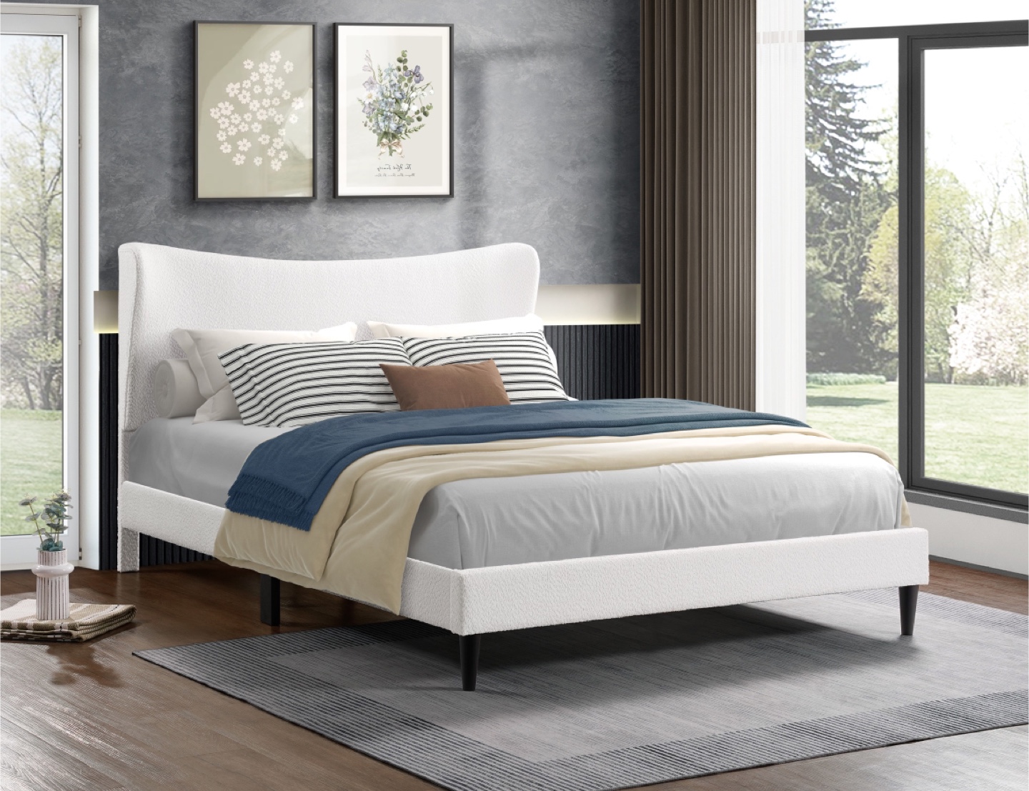 Closing sale-White Upholstered Platform Bed