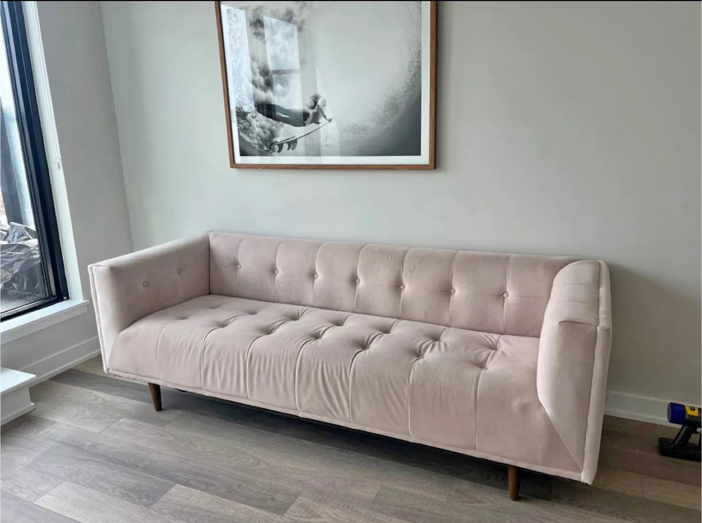 Structube Pink Velvet Tufted Sofa (Delivery Available) thumbnail