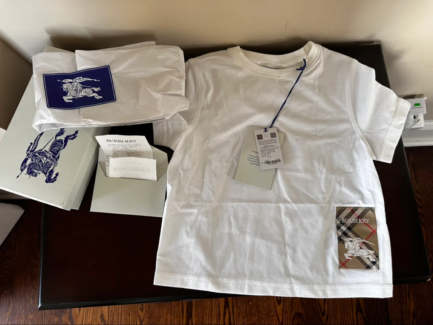 Burberry White T-Shirt, Size 4Y, New with Tags thumbnail