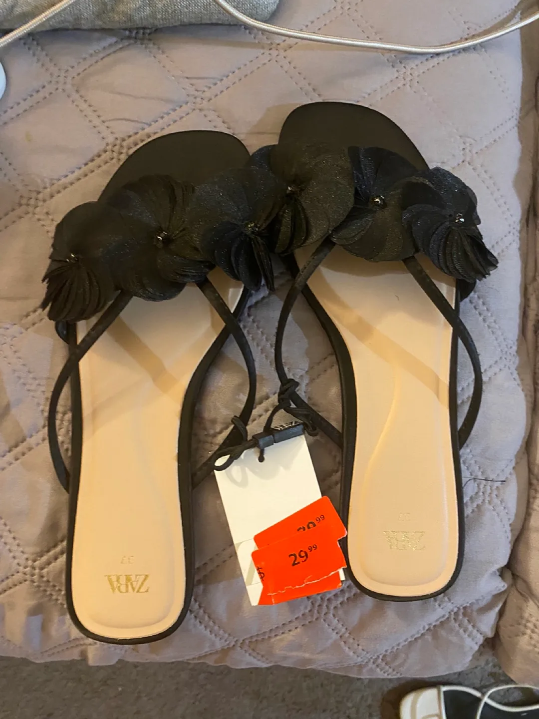 Zara Black Flower Sandals - Size 6.5 thumbnail