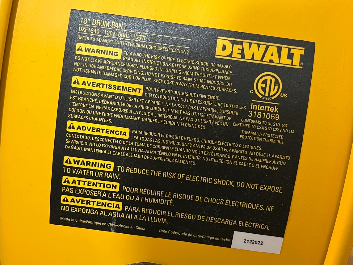 DeWalt 18" Drum Fan - DXF1840 image indicator(4)