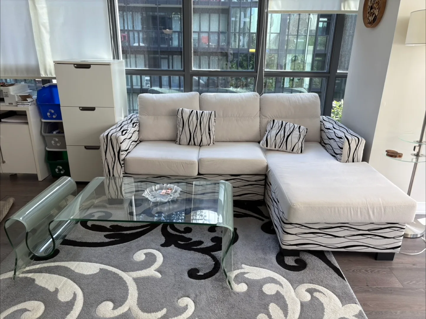 White Sectional Sofa with Ottoman thumbnail