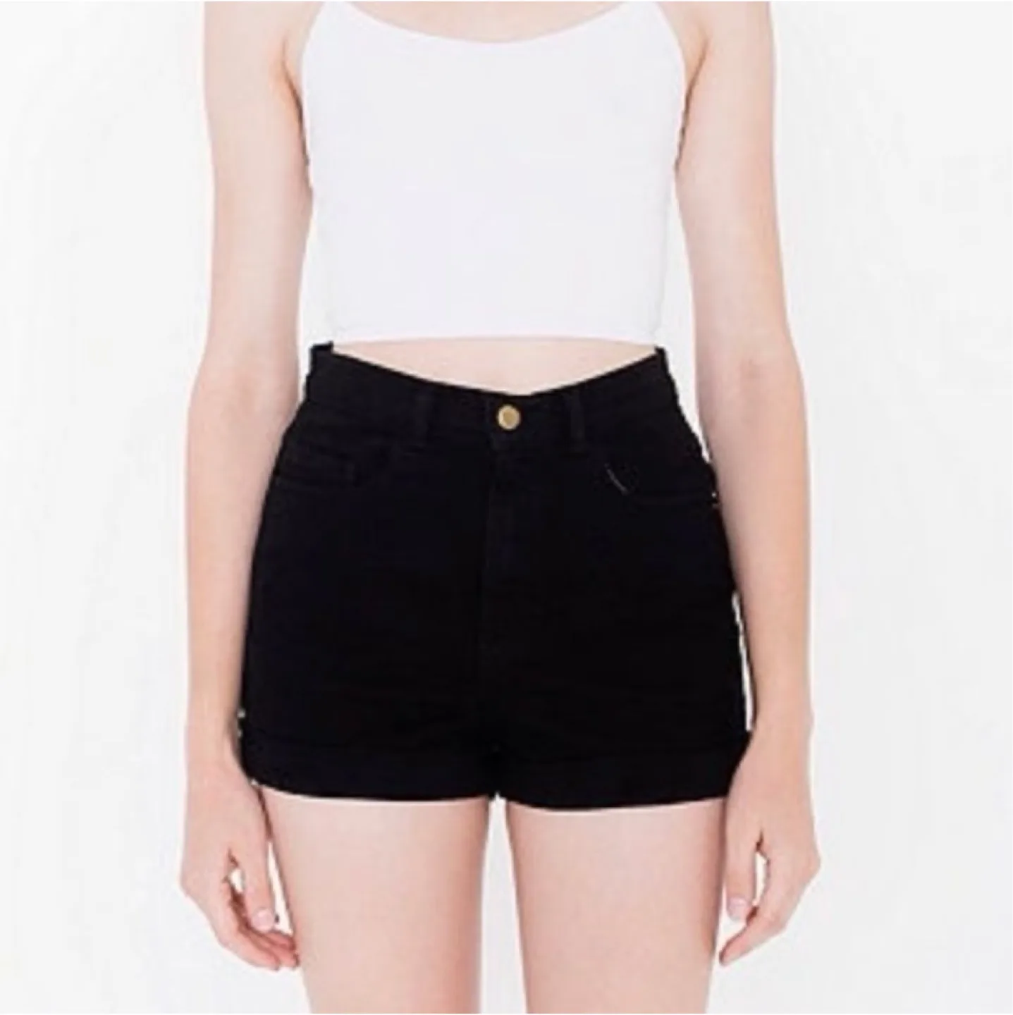 American Apparel High Waisted Black Denim Shorts Size 26/27 image indicator(2)
