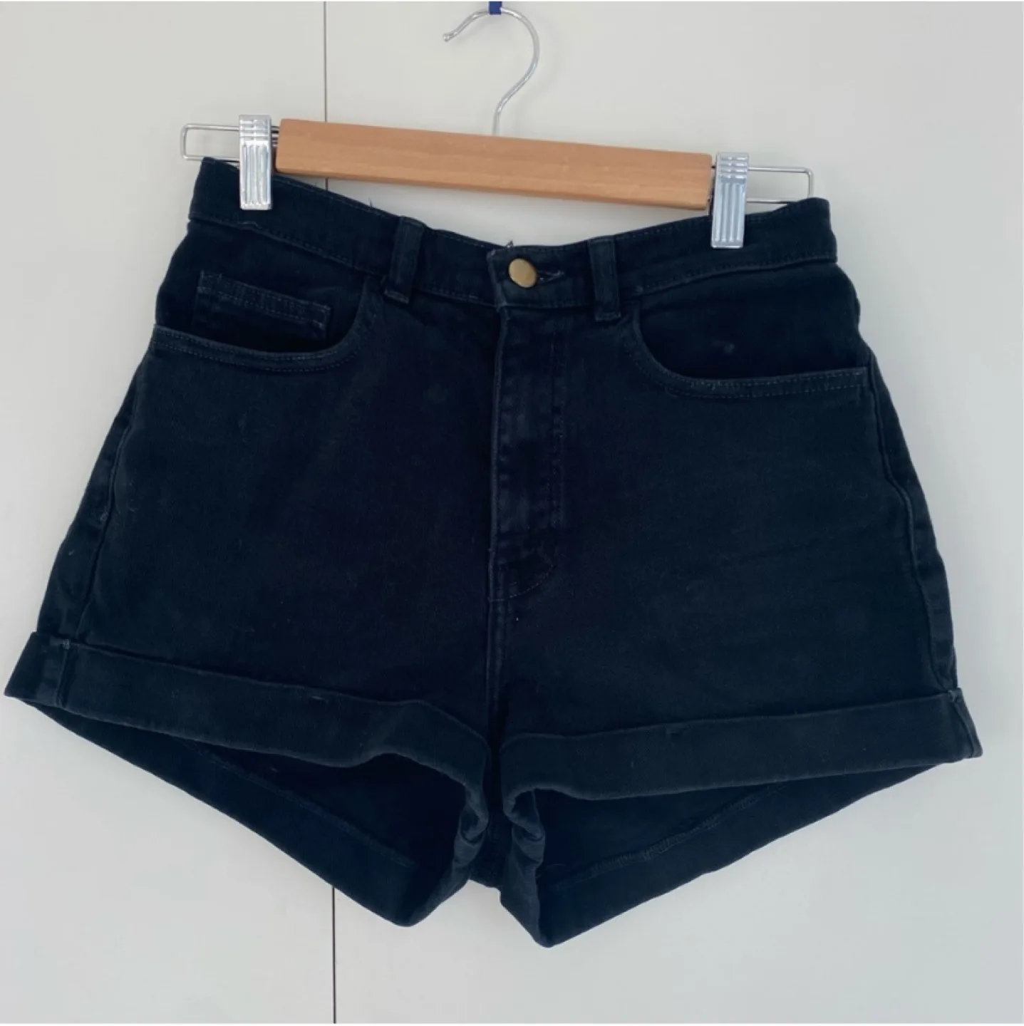 American Apparel High Waisted Black Denim Shorts Size 26/27 thumbnail