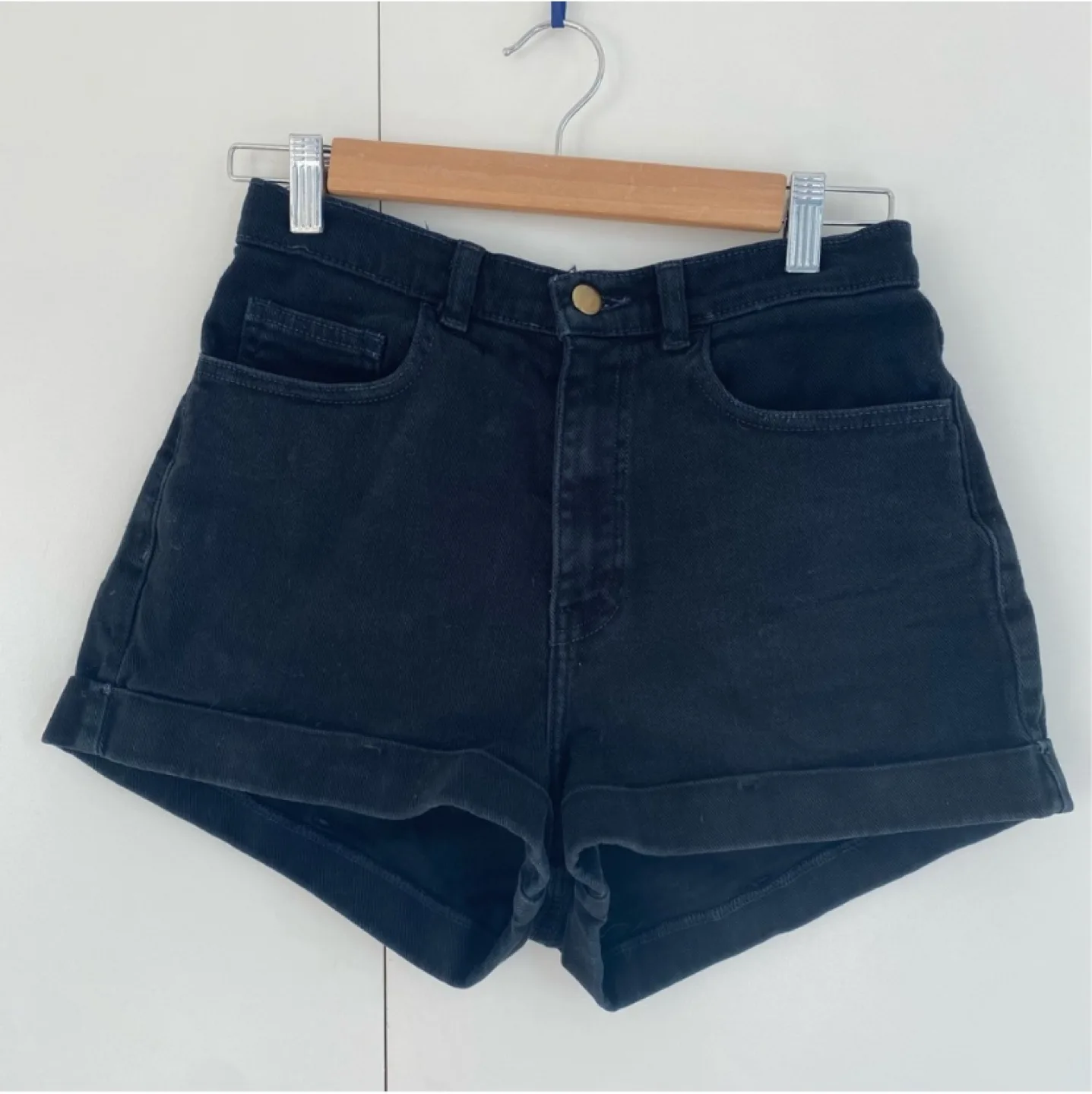 American Apparel High Waisted Black Denim Shorts Size 26/27 image indicator(3)