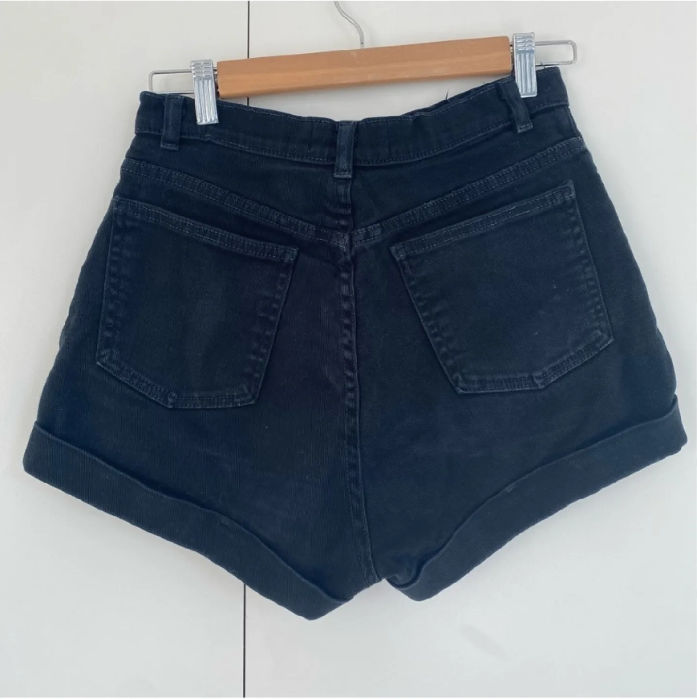 American Apparel High Waisted Black Denim Shorts Size 26/27 image indicator(4)